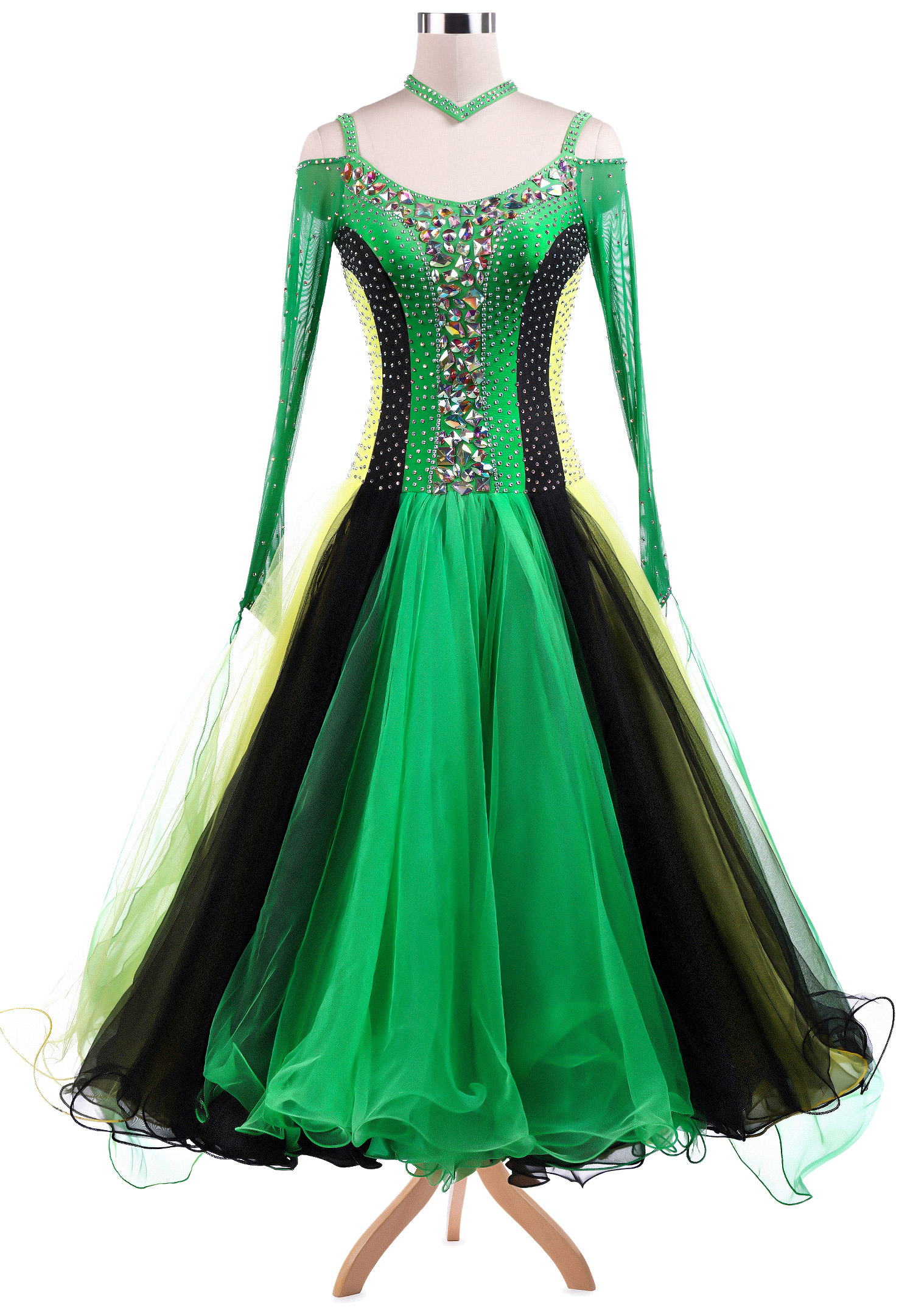 Gorgeous Colorblock Puffy Ballroom Dance Competition Dress VN-A5226