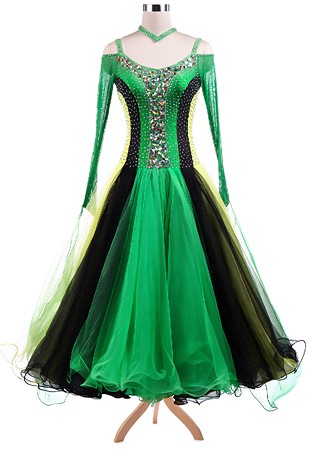 Gorgeous Colorblock Puffy Ballroom Dance Competition Dress VN-A5226