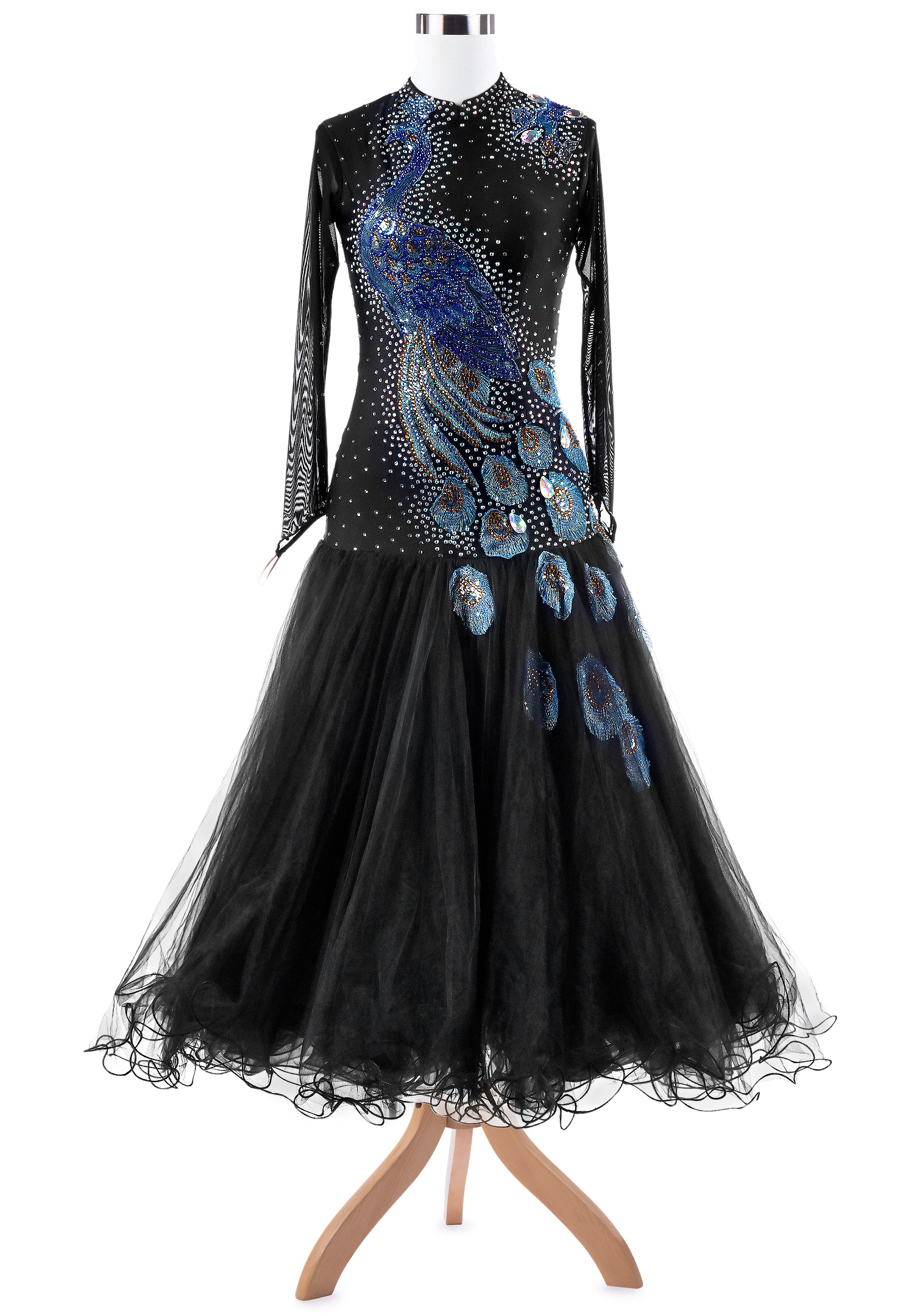 Graceful Peacock Embroidery Ballroom Competition Dress VN-A5308