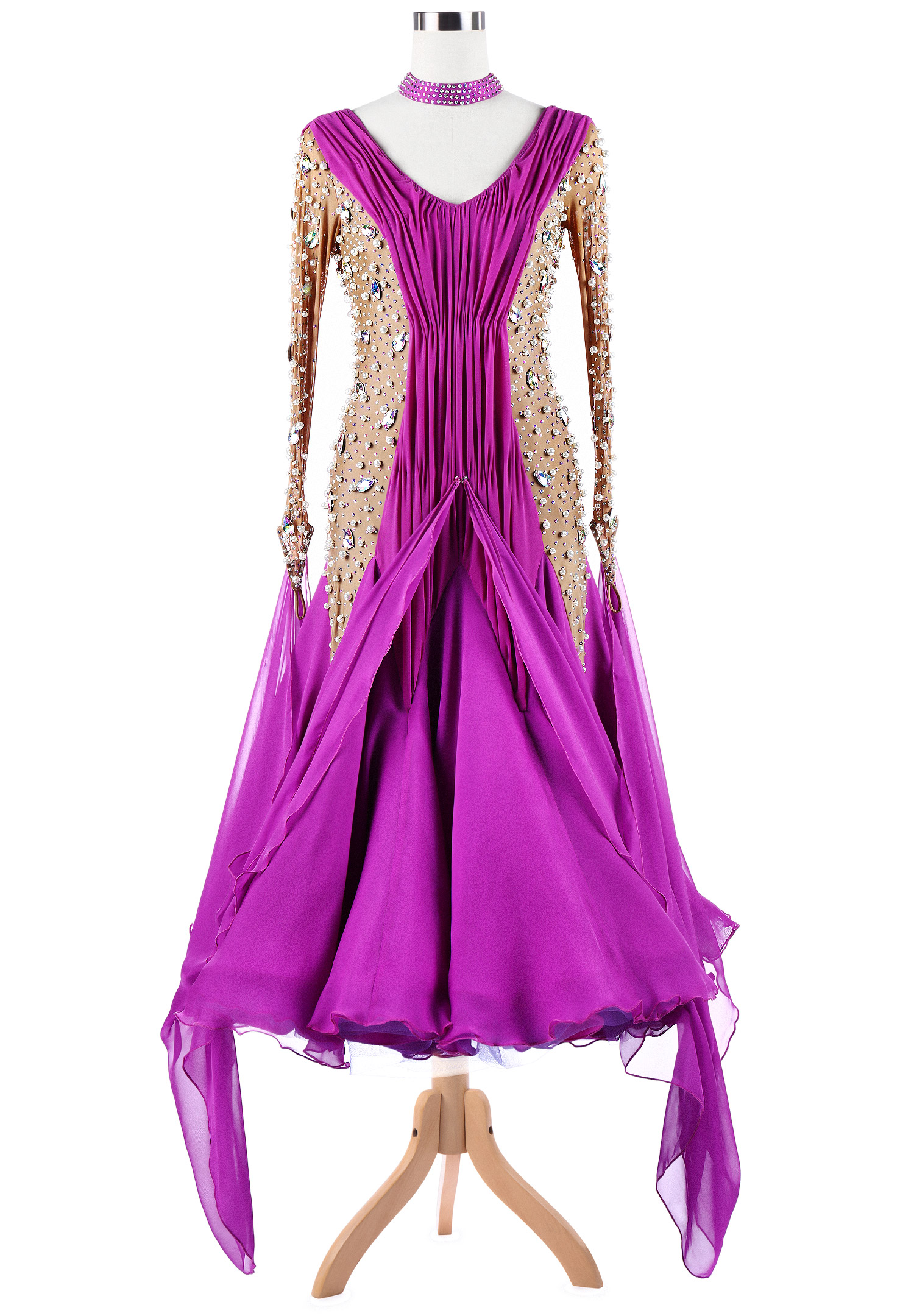 Lavish Pearl Crystal Ruched Ballroom Competition Dress VN-A5241