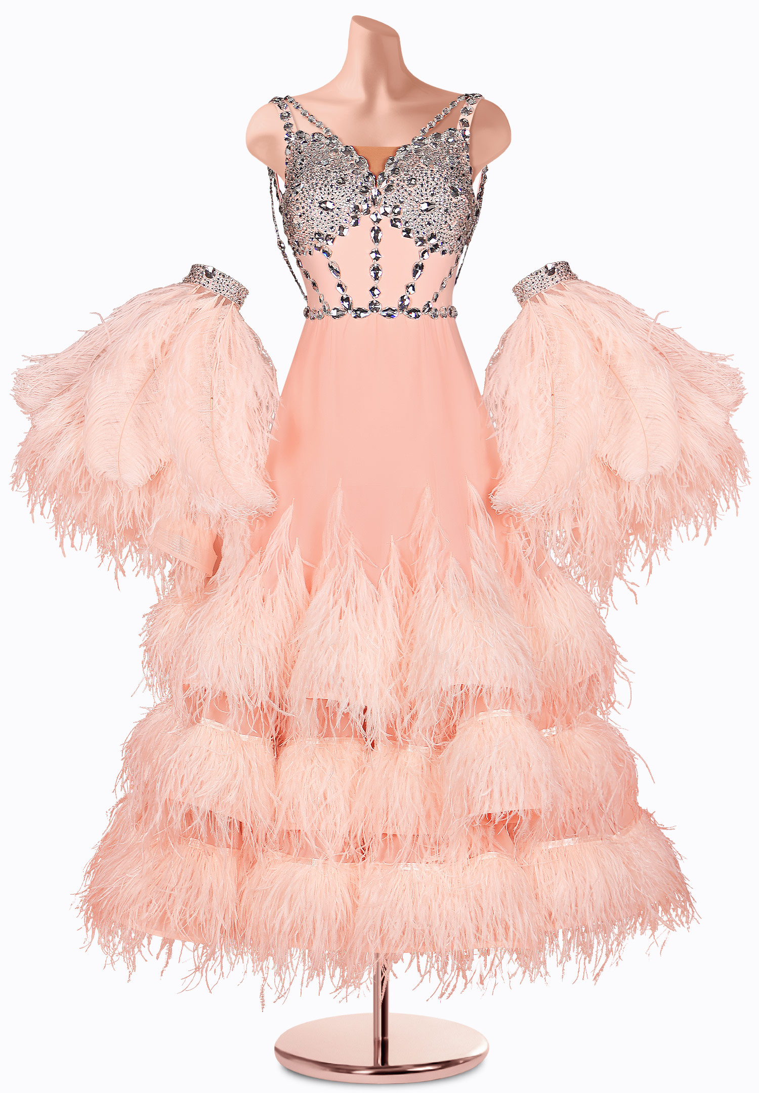 Multi Feather Ballroom Gown TID-BM1024