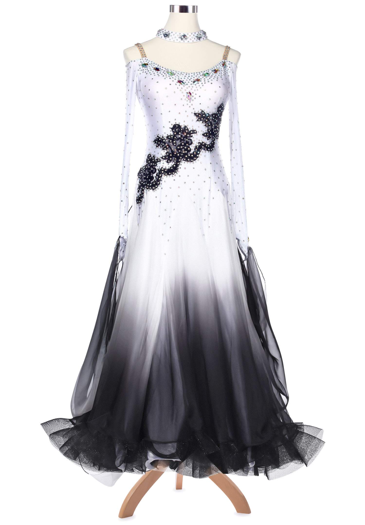 Ombre Diagonal Floral Applique Ballroom Competition Dress VN-A5167