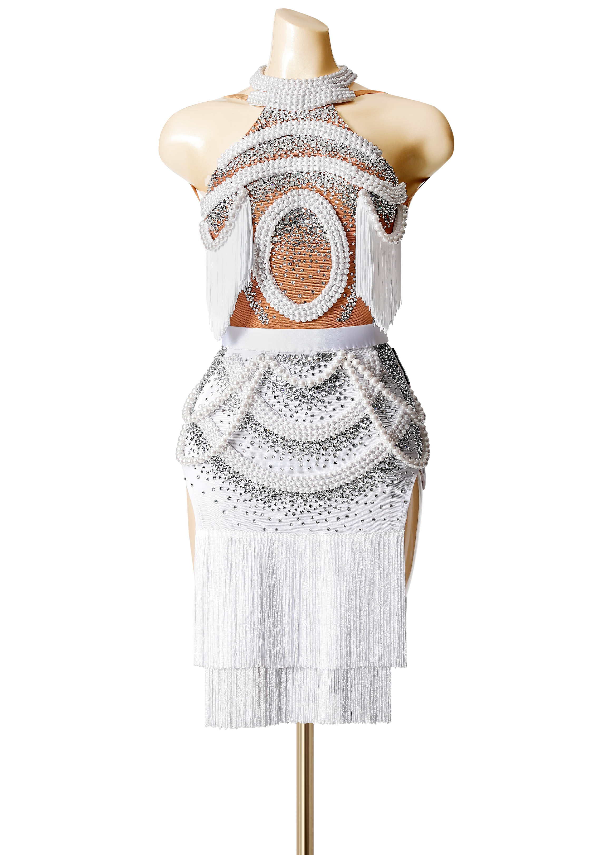 Pearly Fringe Halter Latin Costume PC-WL19018