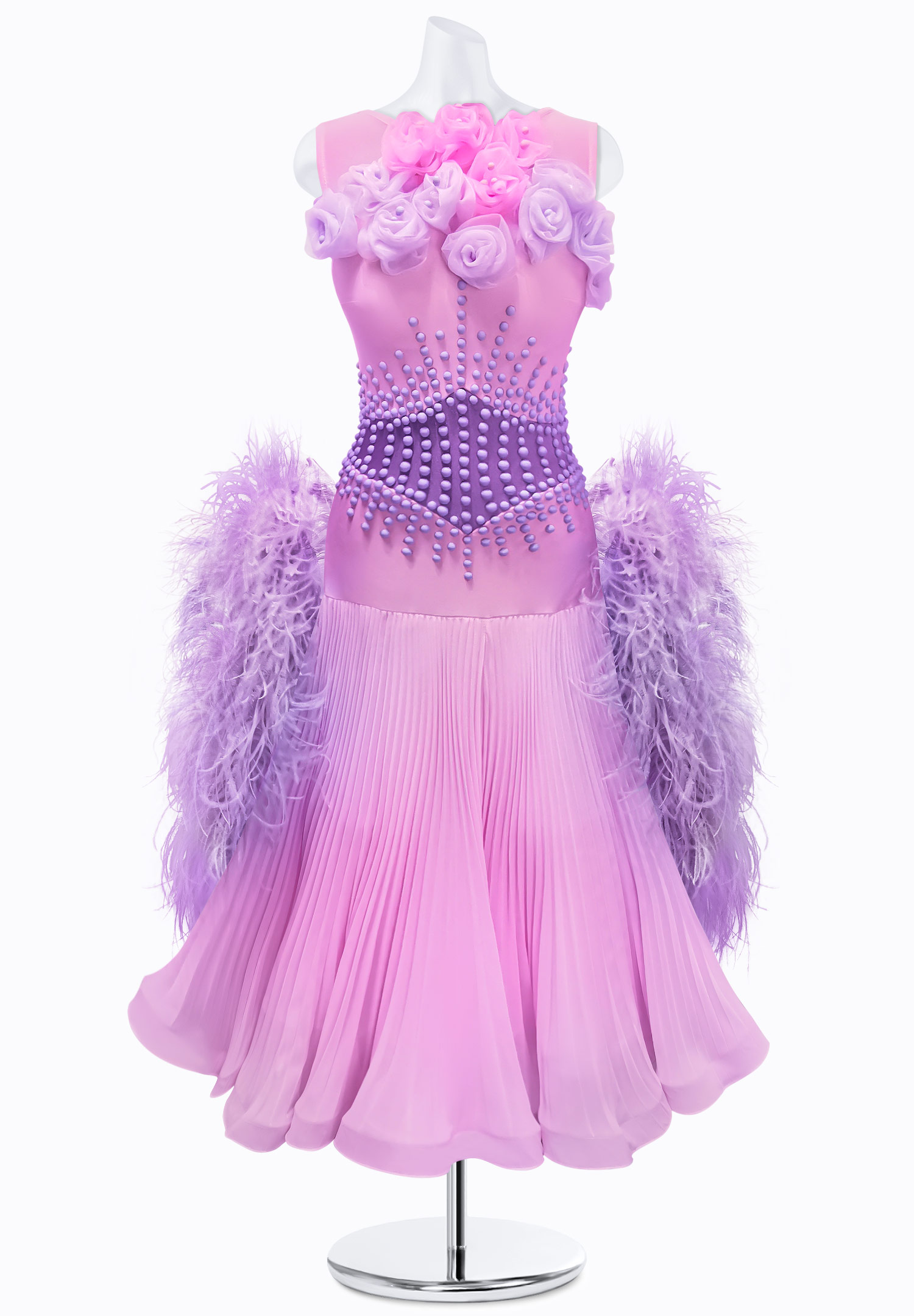 Pleated Floral Ballroom Gown AM-B3384