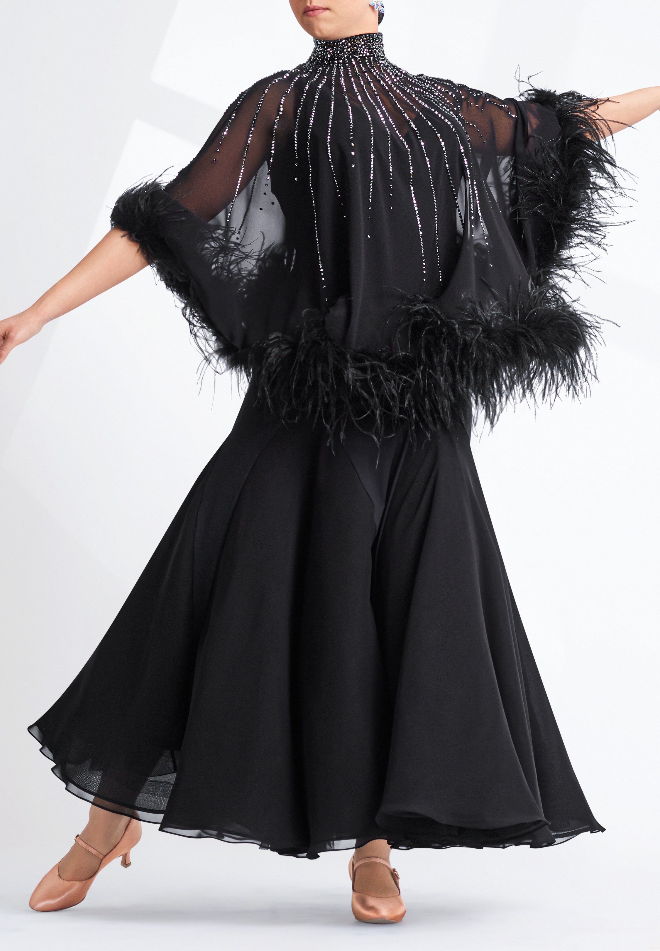 Rhinestone Feather Cape Ballroom Gown PC-WB21188