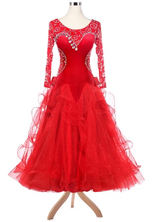 Romantic Lace Sparkly Petals Ballroom Competition Dress VN-A5170
