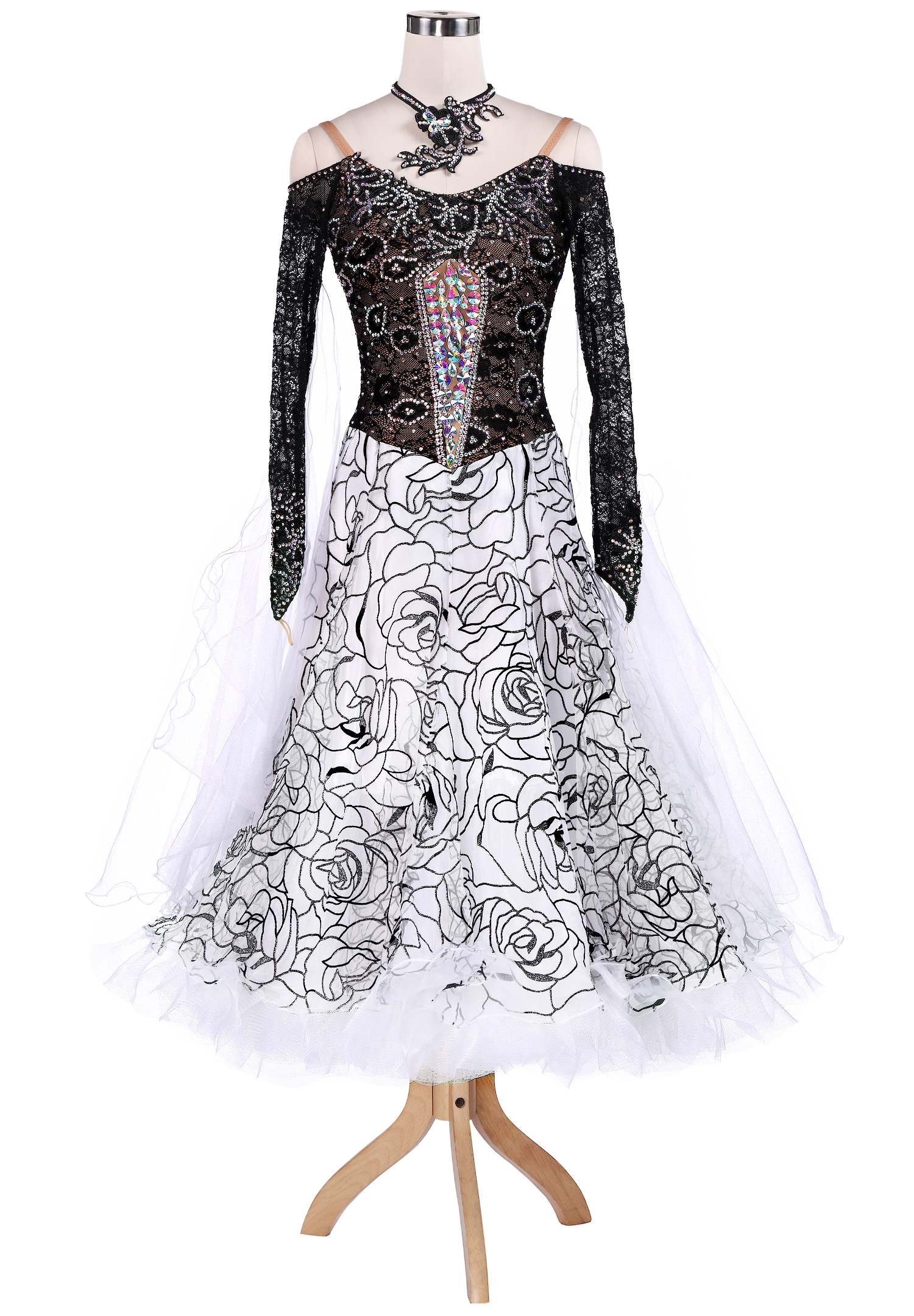 Rose Lace Patchwork Ballroom Dance Competition Dress VN-A5231
