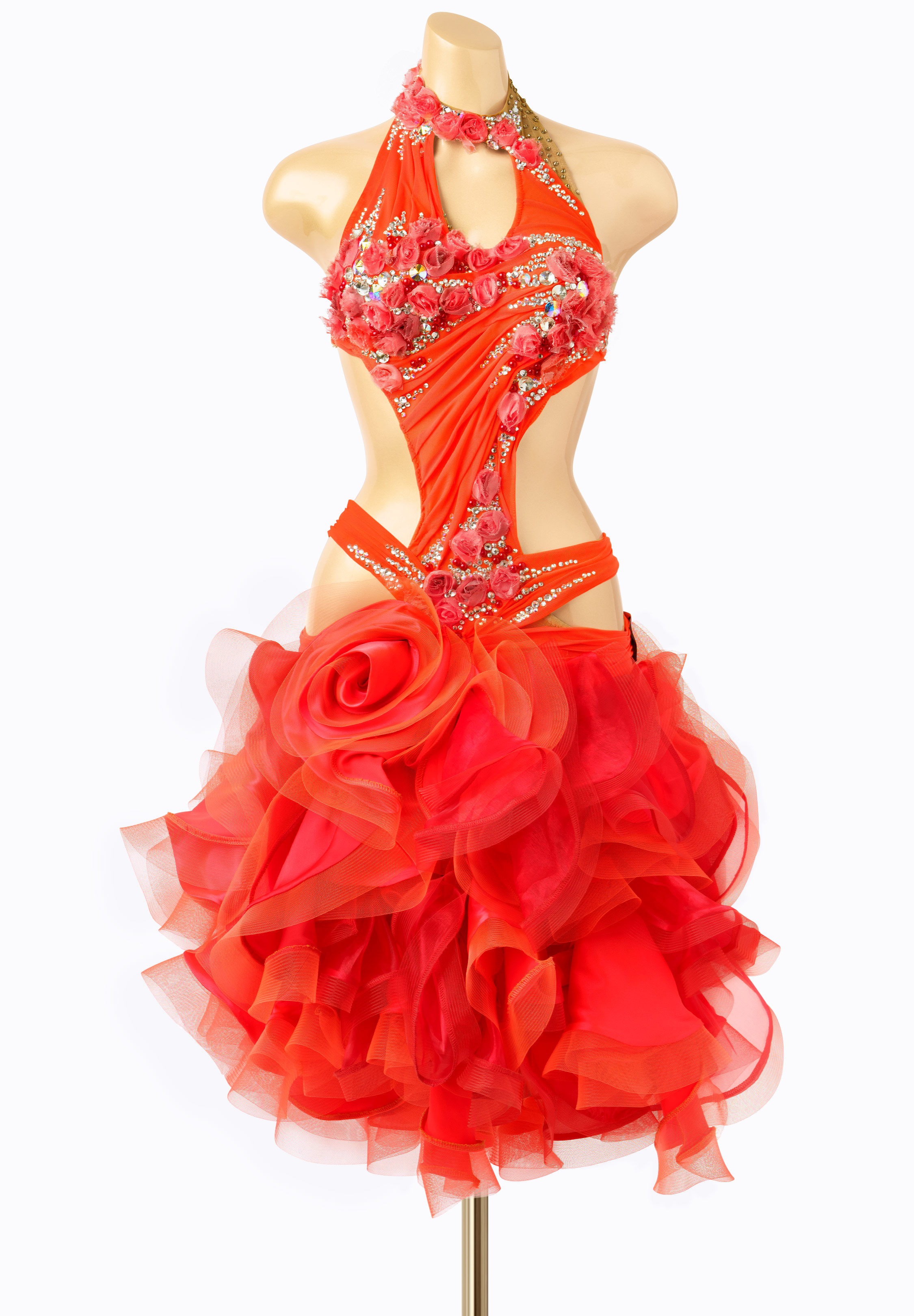 Ruched Rose Latin Dress AD-L2925