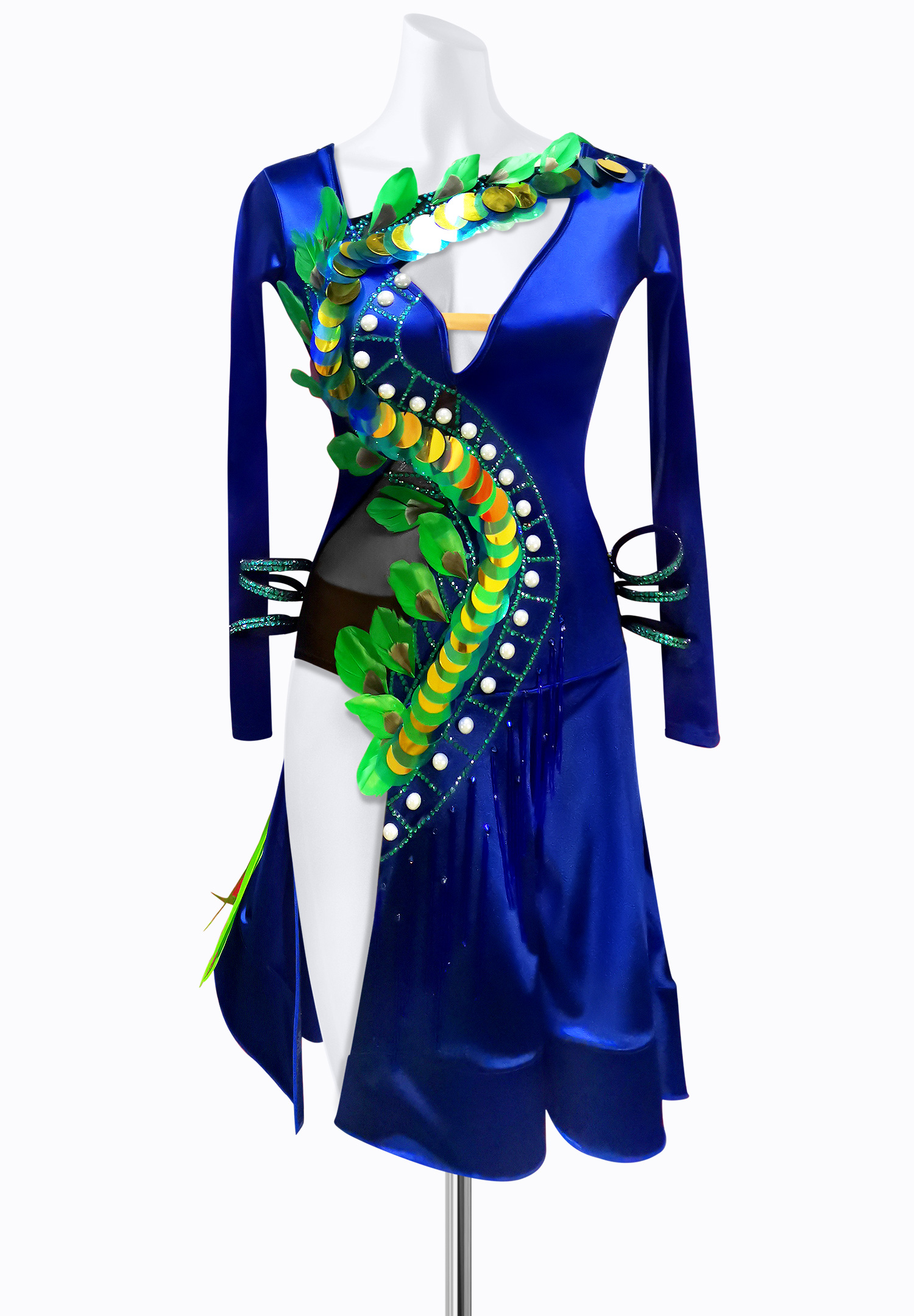 Satin Peacock Latin Dress AM-L3530