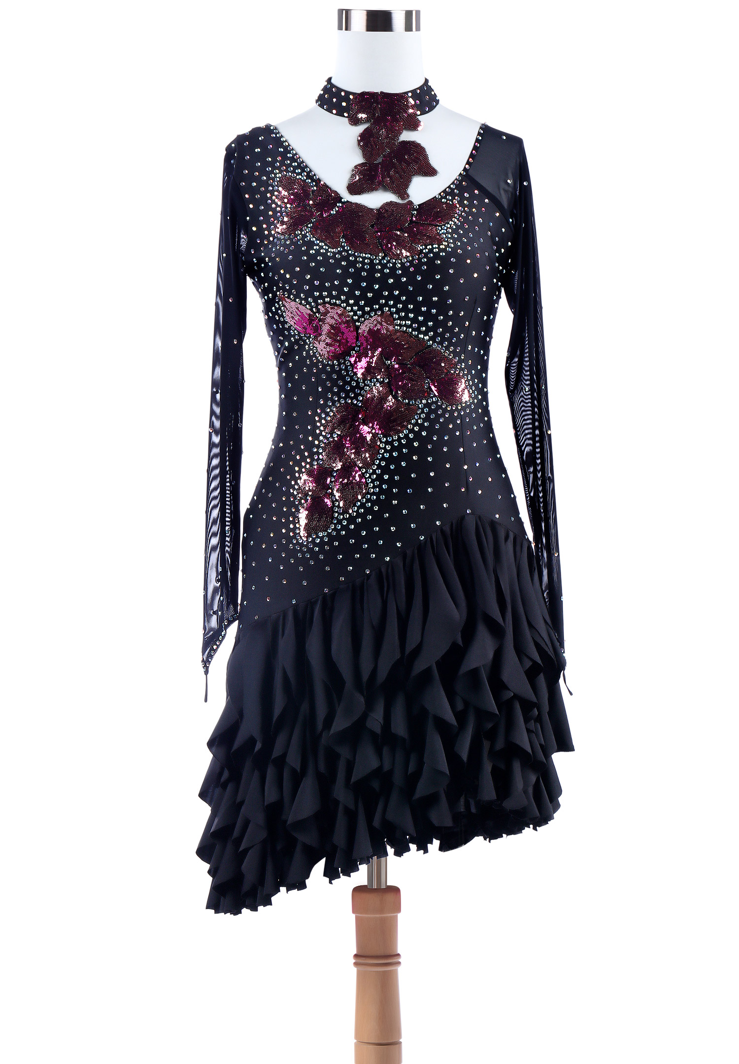 Sequin Applique Frilly Edge Latin Competition Dance Dress VN-L5256