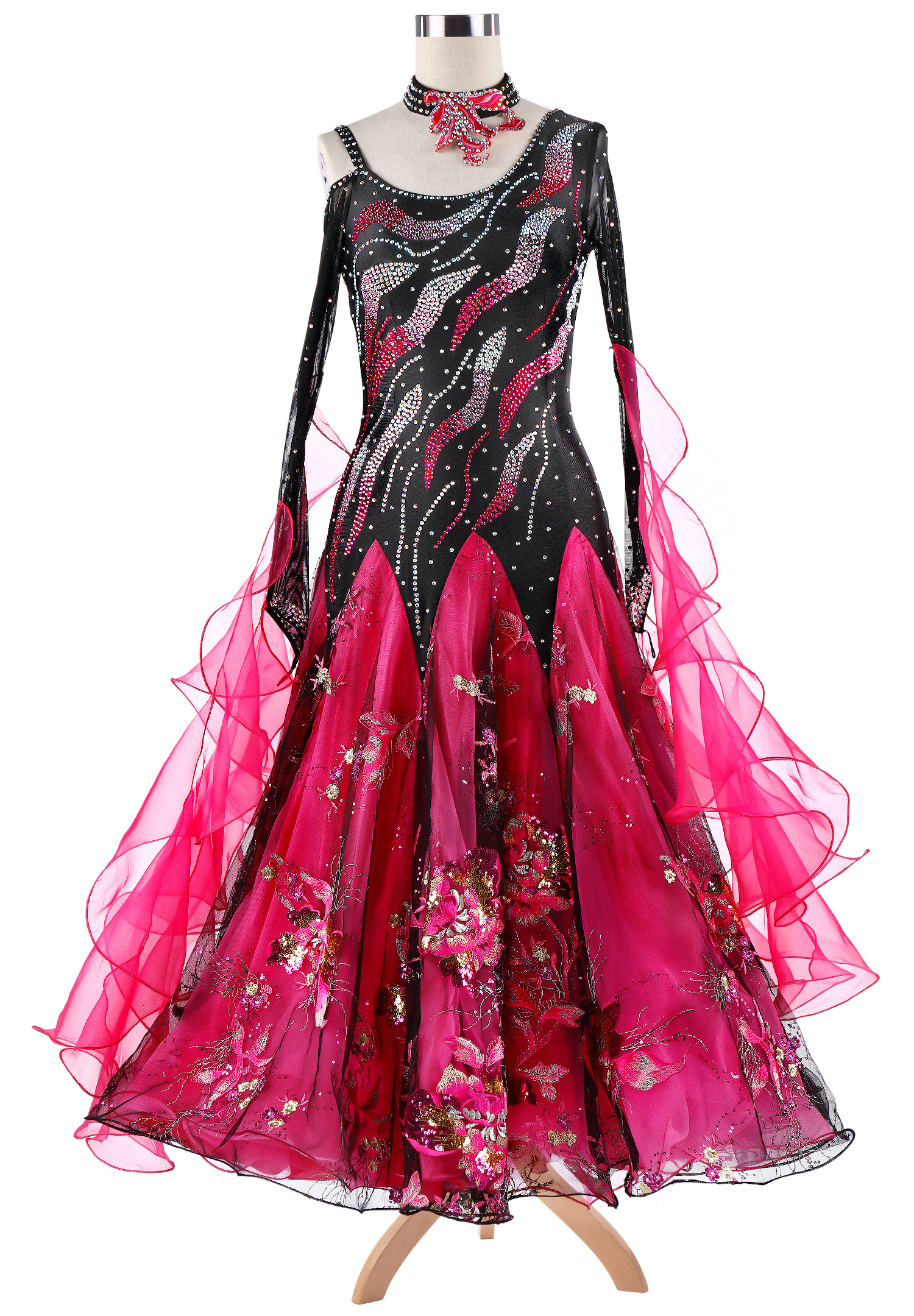 Sequin Flowery Embroidered Swirling Sparkle Ballroom Competition Dress VN-A5265