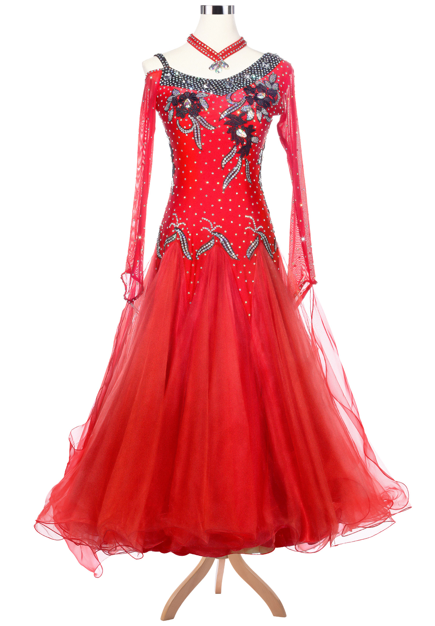 Sequin Leaf Floral Applique Ballroom Competition Dress VN-A5174