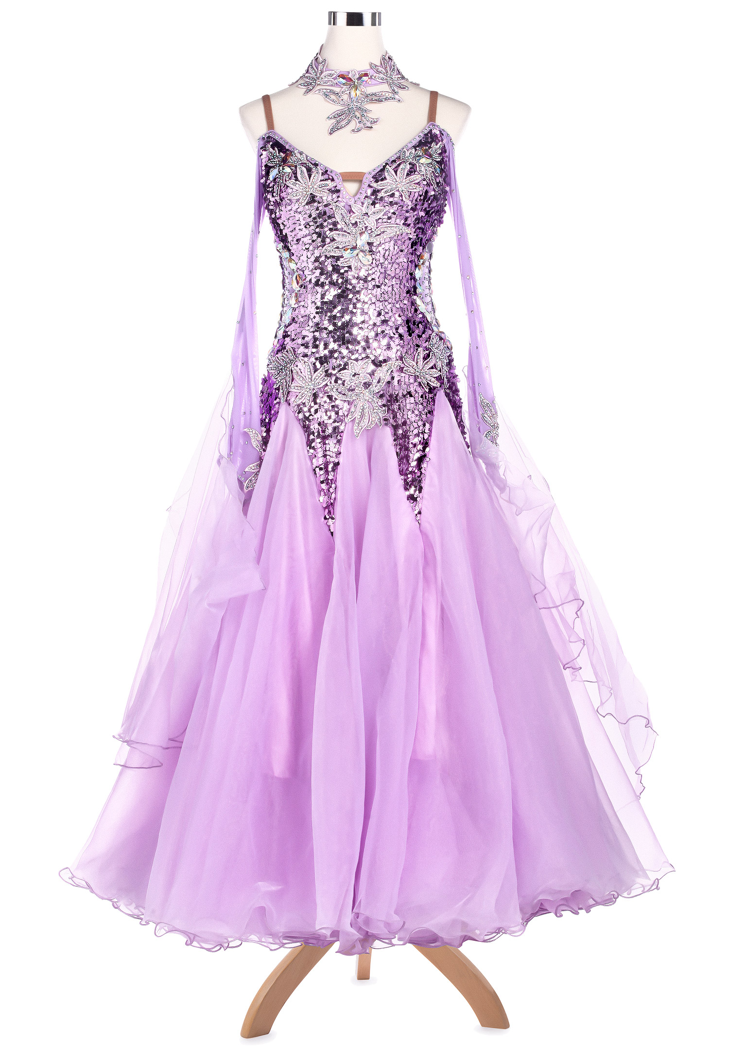 Sequined Floral Applique Ballroom Competition Dress VN-A5182