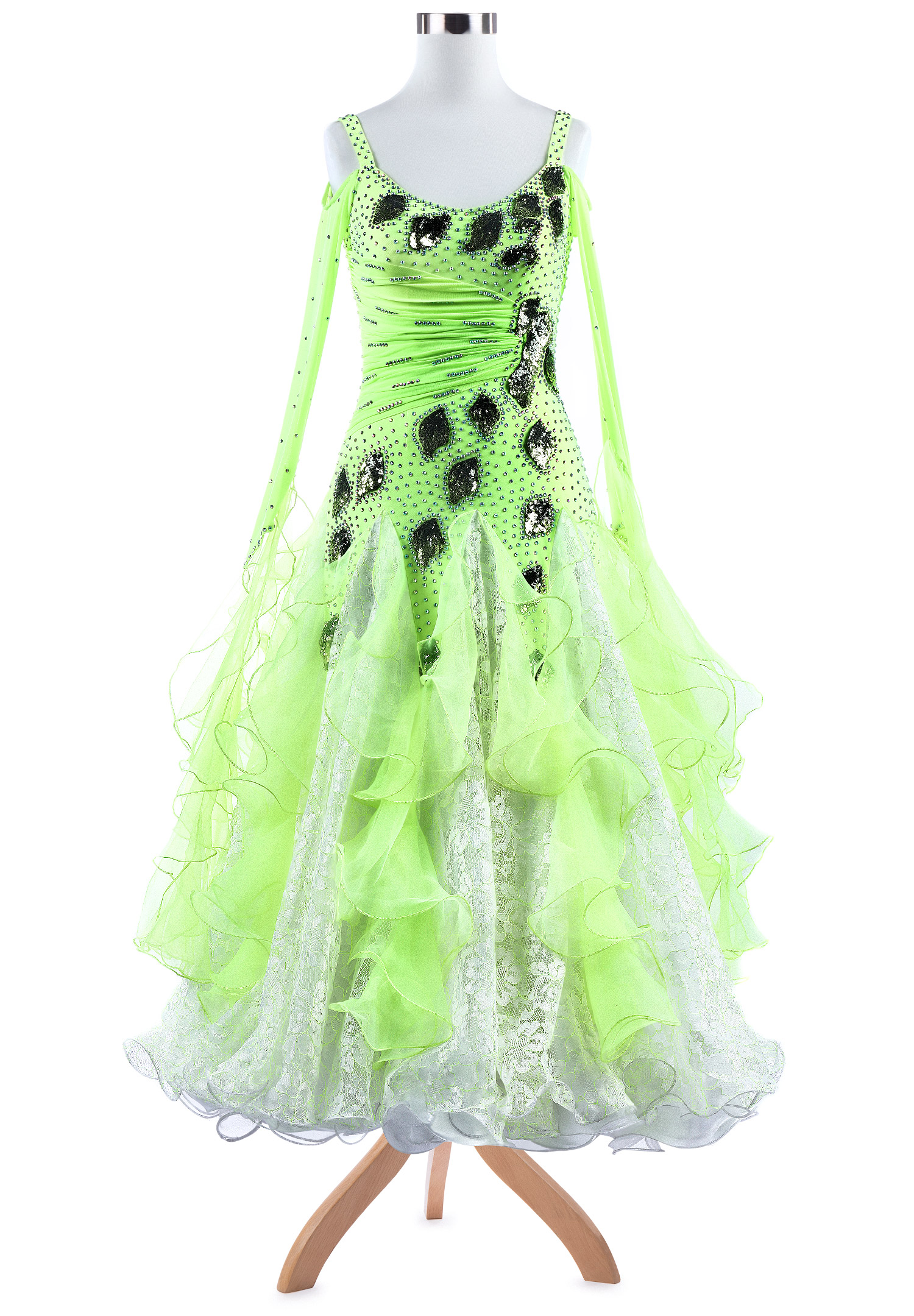 Sequined Leaf Motif Ballroom Dance Competition Dress VN-A5298