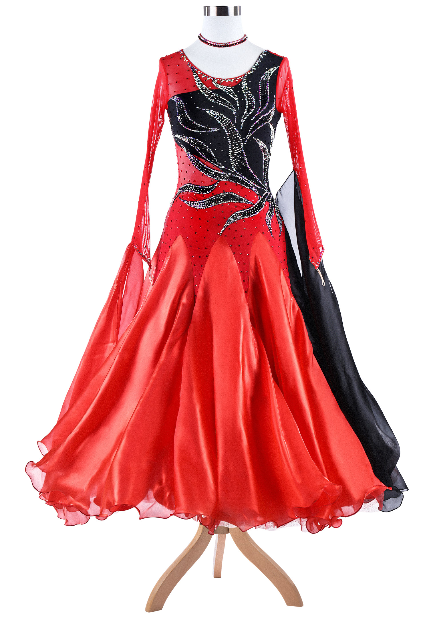 Sharp Contrast Swirling Crystal Motif Ballroom Dance Dress VN-A5279