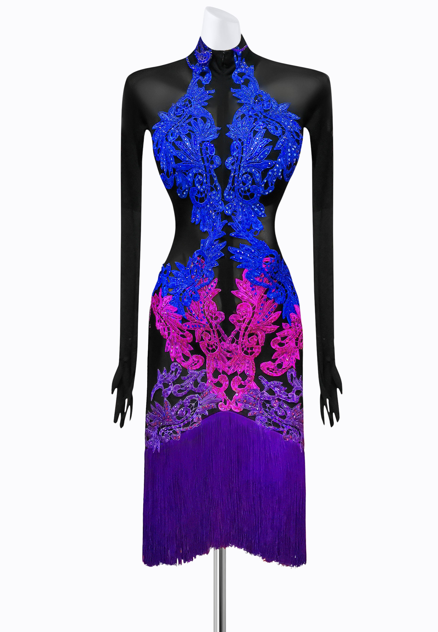 Sheer Applique Latin Dress AM-L3314