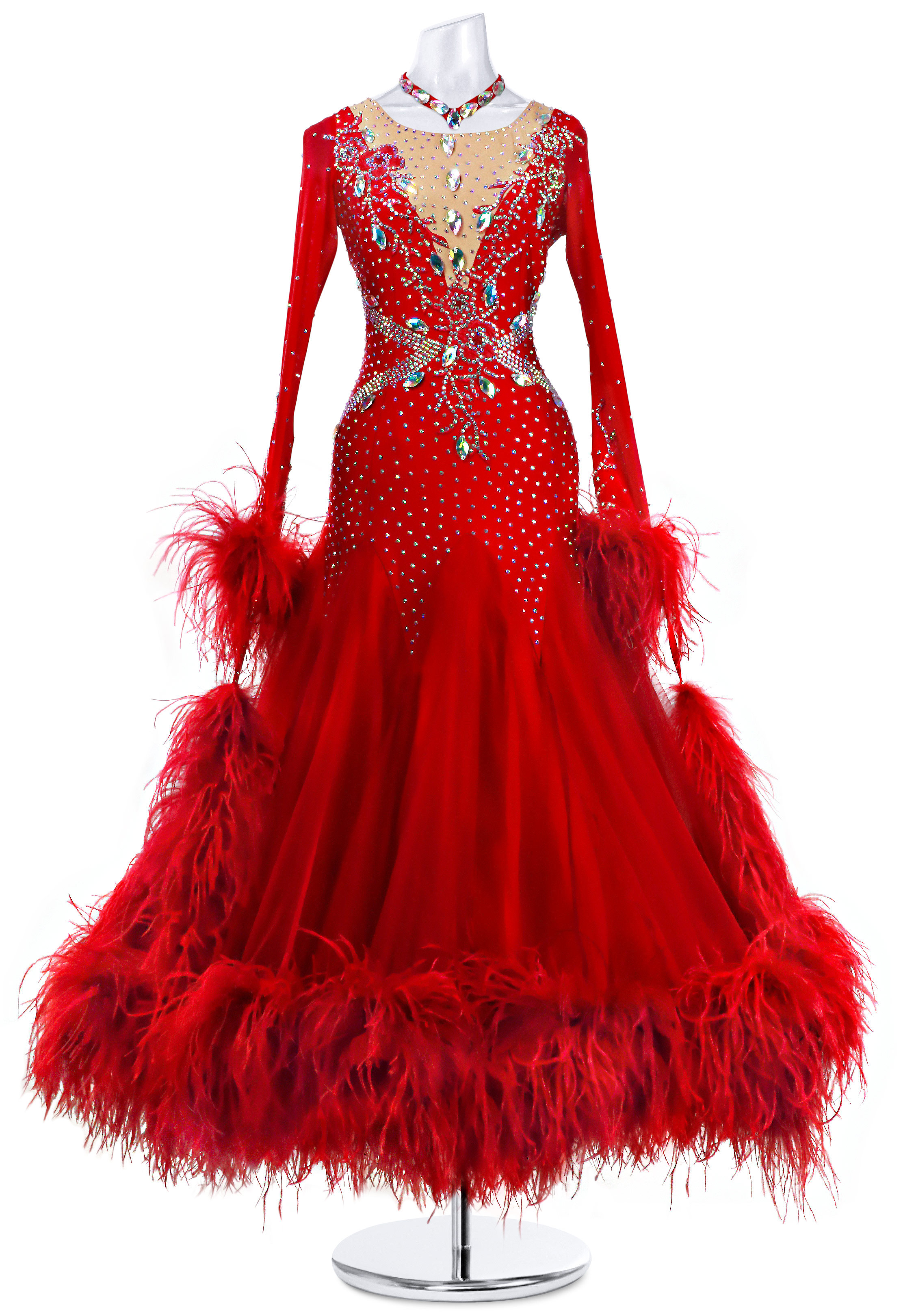 Strawberry Jam Feathered Ballroom Dress MQ-B153
