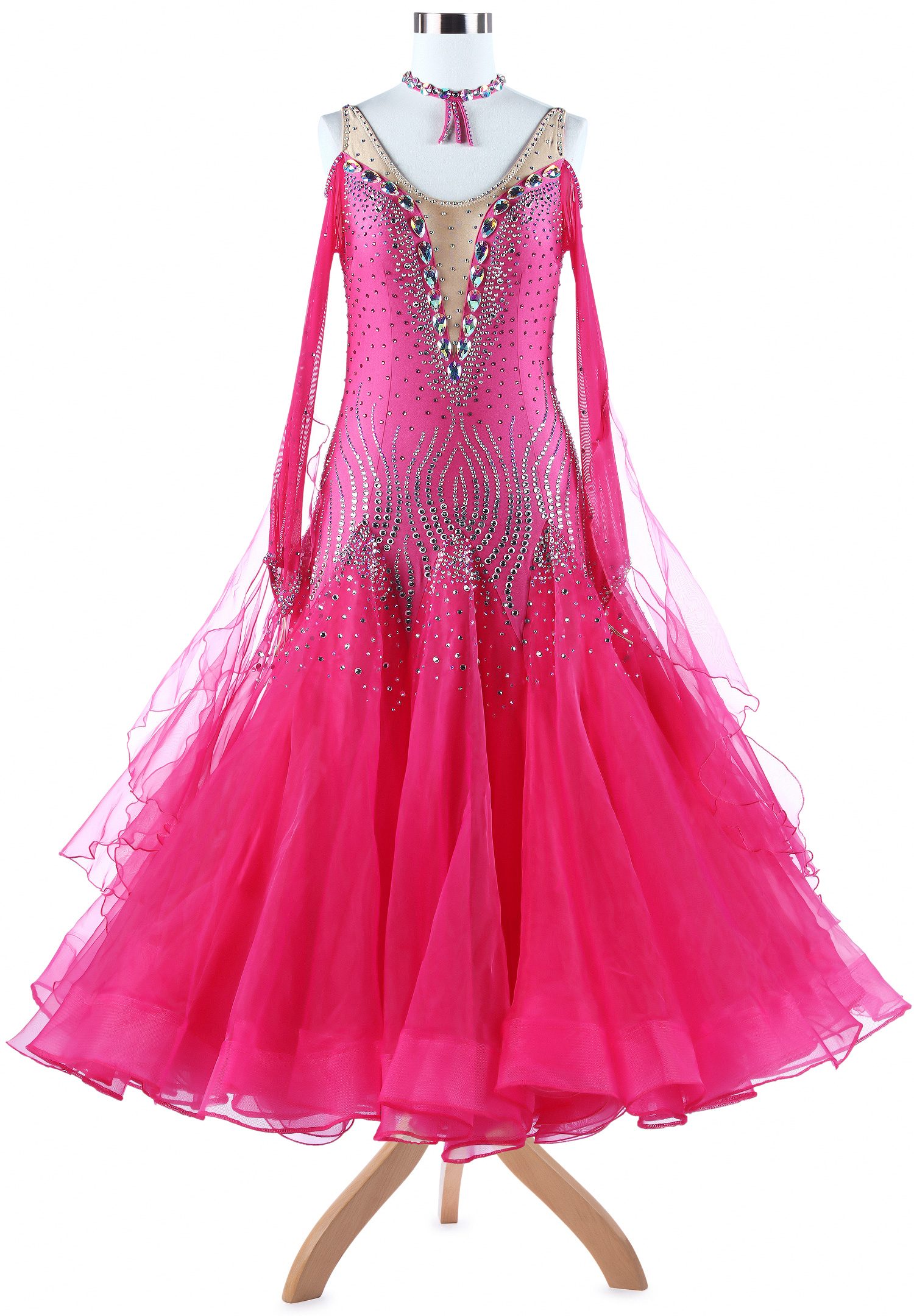 Teardrop Crystals Embellished Off-shoulder Ballroom Costume VN-A5326