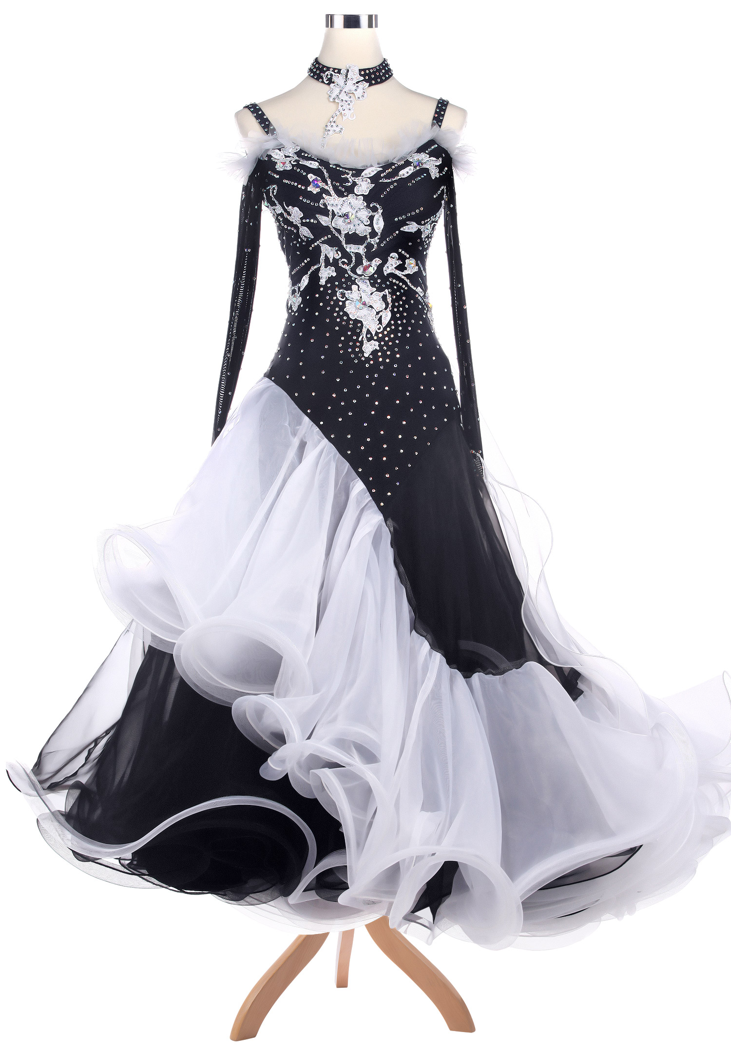 Unique Floral Applique Puffy Ballroom Competition Dress VN-A5197