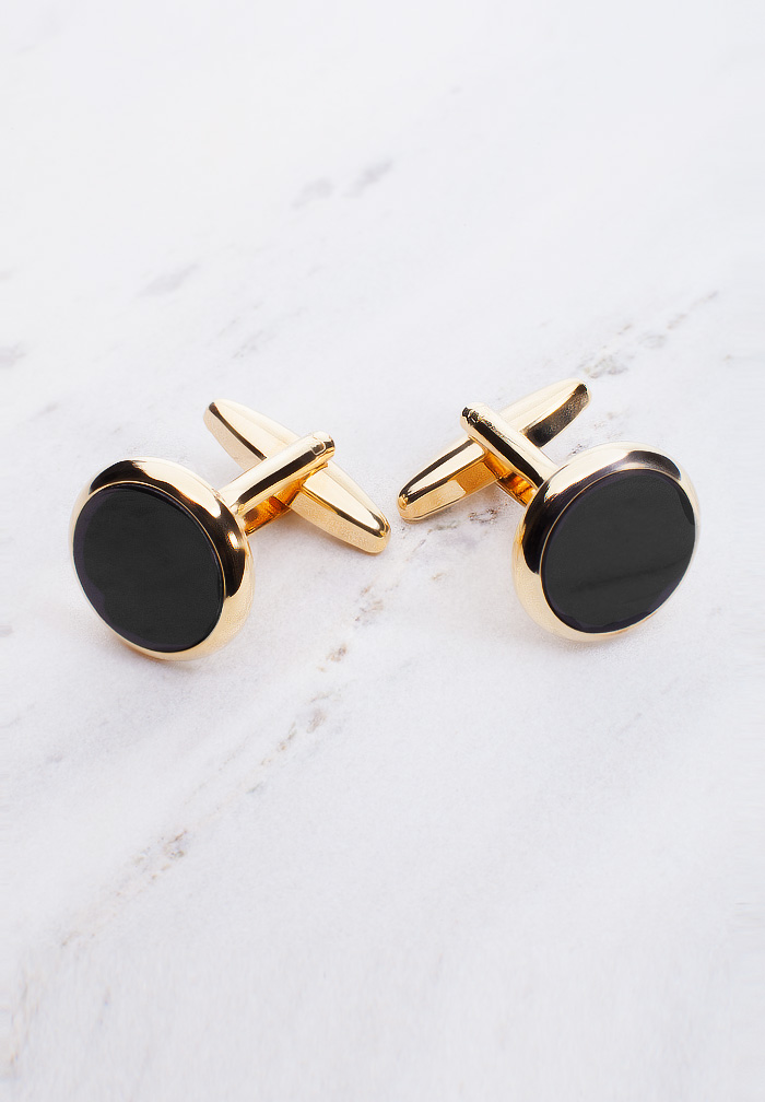 Chrisanne Clover Cufflinks with Gold Trim-Black