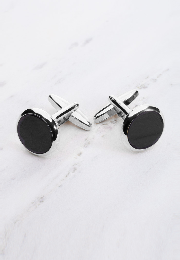 Chrisanne Clover Cufflinks with Silver Trim-Black