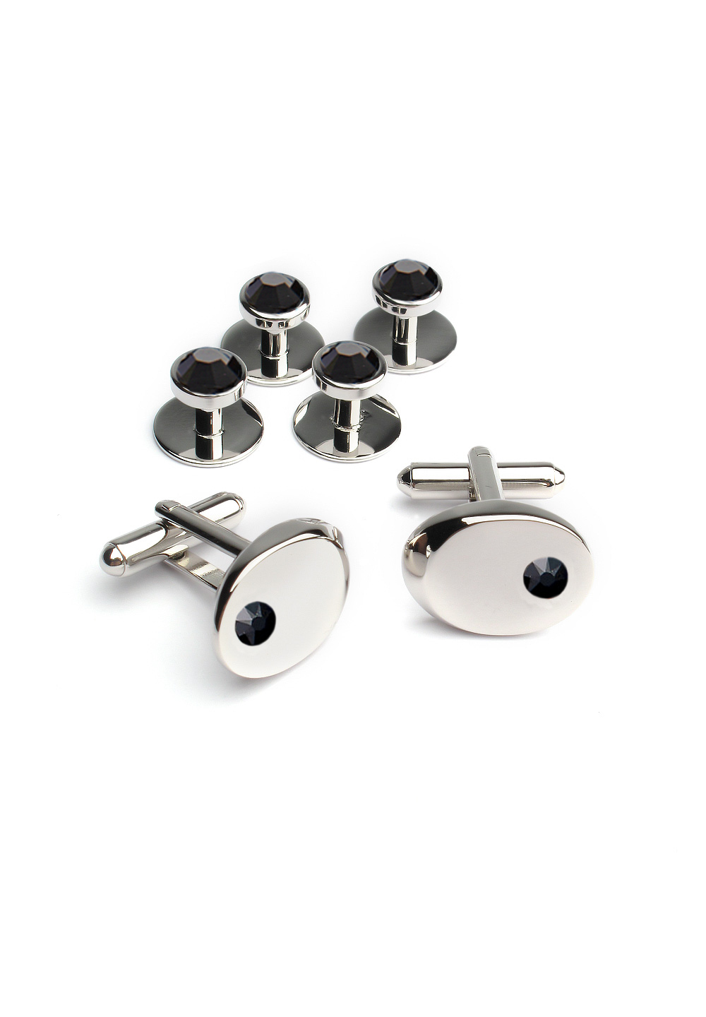 DSI Rhinestone Cufflink & Stud Sets 4606-Silver jet