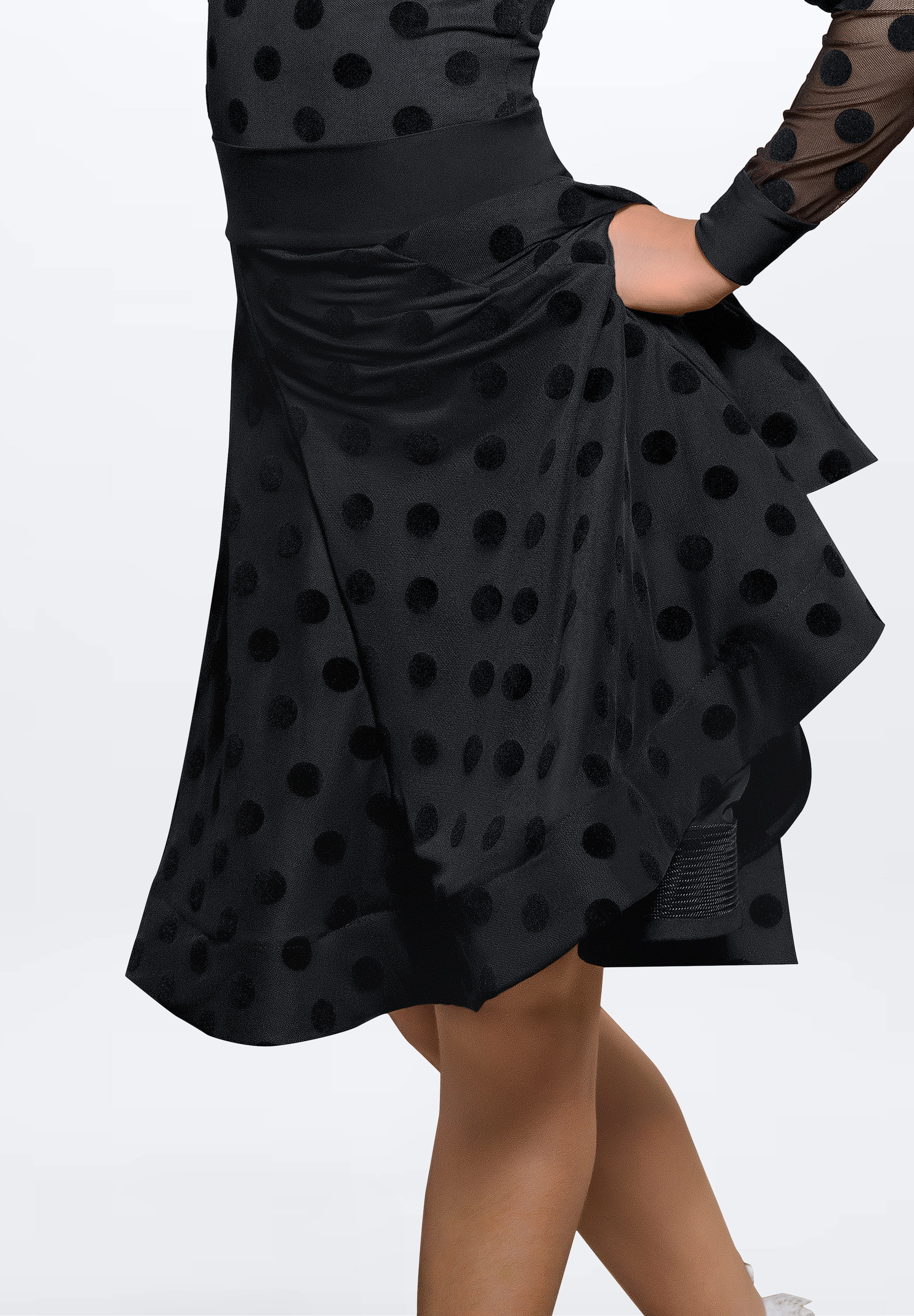 Dance America JR-S3 - Girls Full Dots Skirt-Black with Polka Dot Burnout