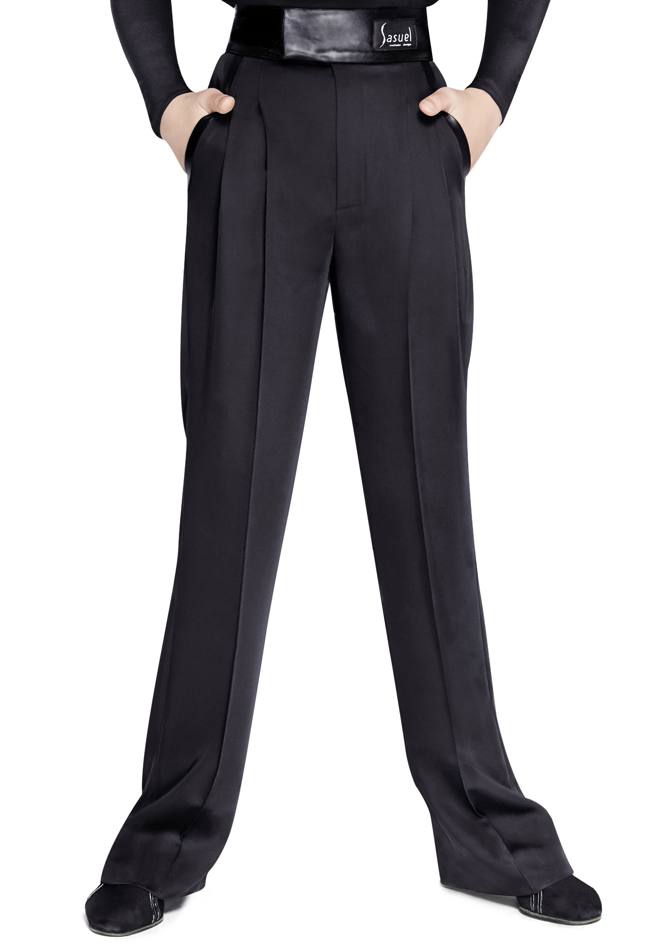 Sasuel Boys Latin Trouser w/ Wide Leather Waistband and Pockets-Black