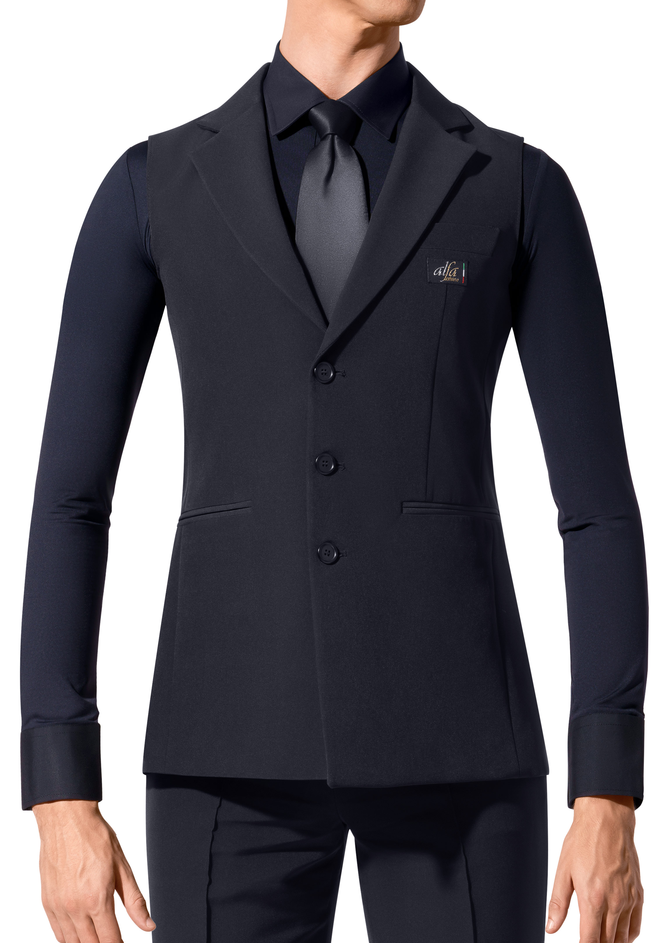 Alfa Ballroom Mens Long Vest w/ Fabric Lapel VNM-Black