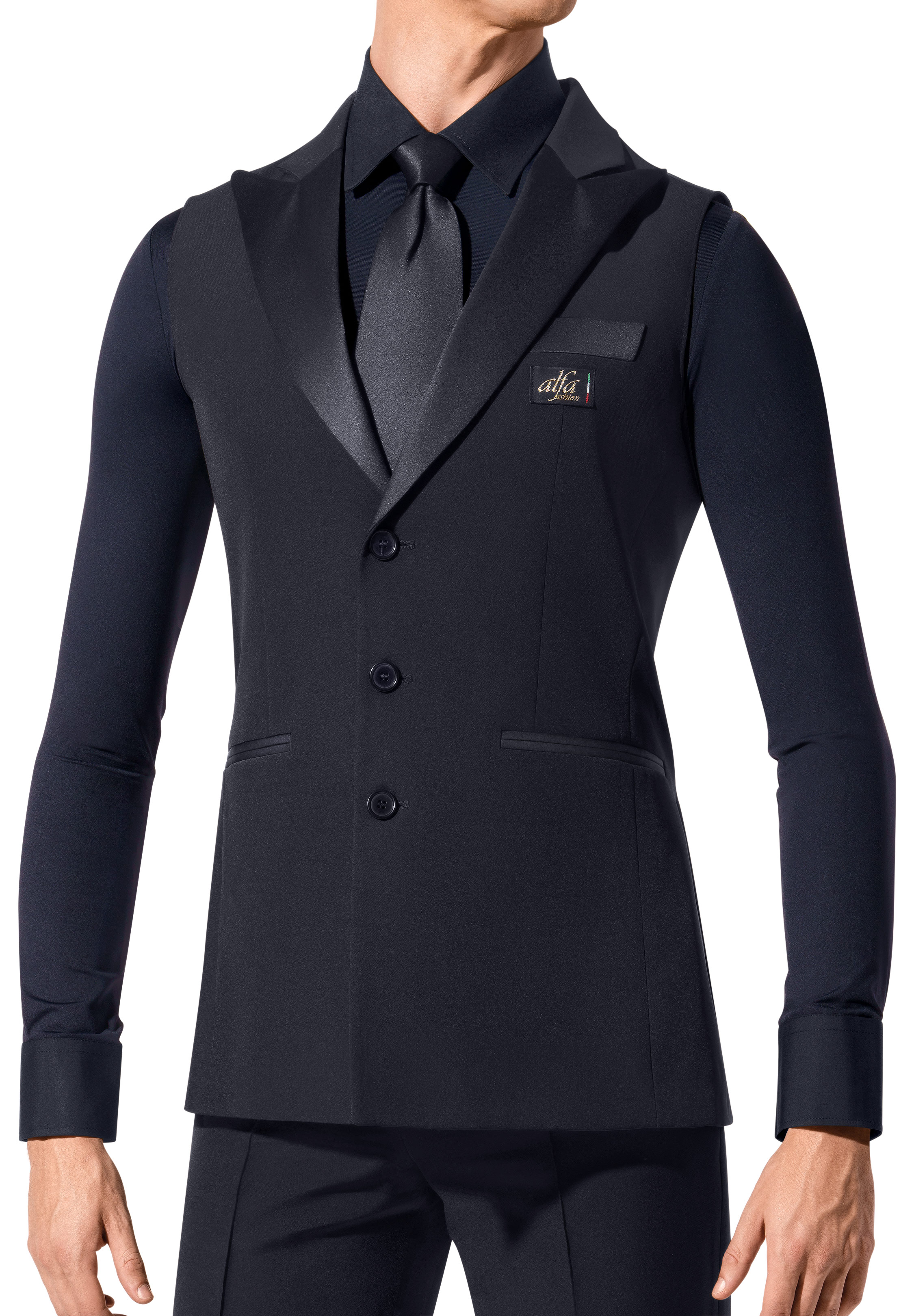 Alfa Ballroom Mens Long Vest w/ Satin Lapel VSM-Black