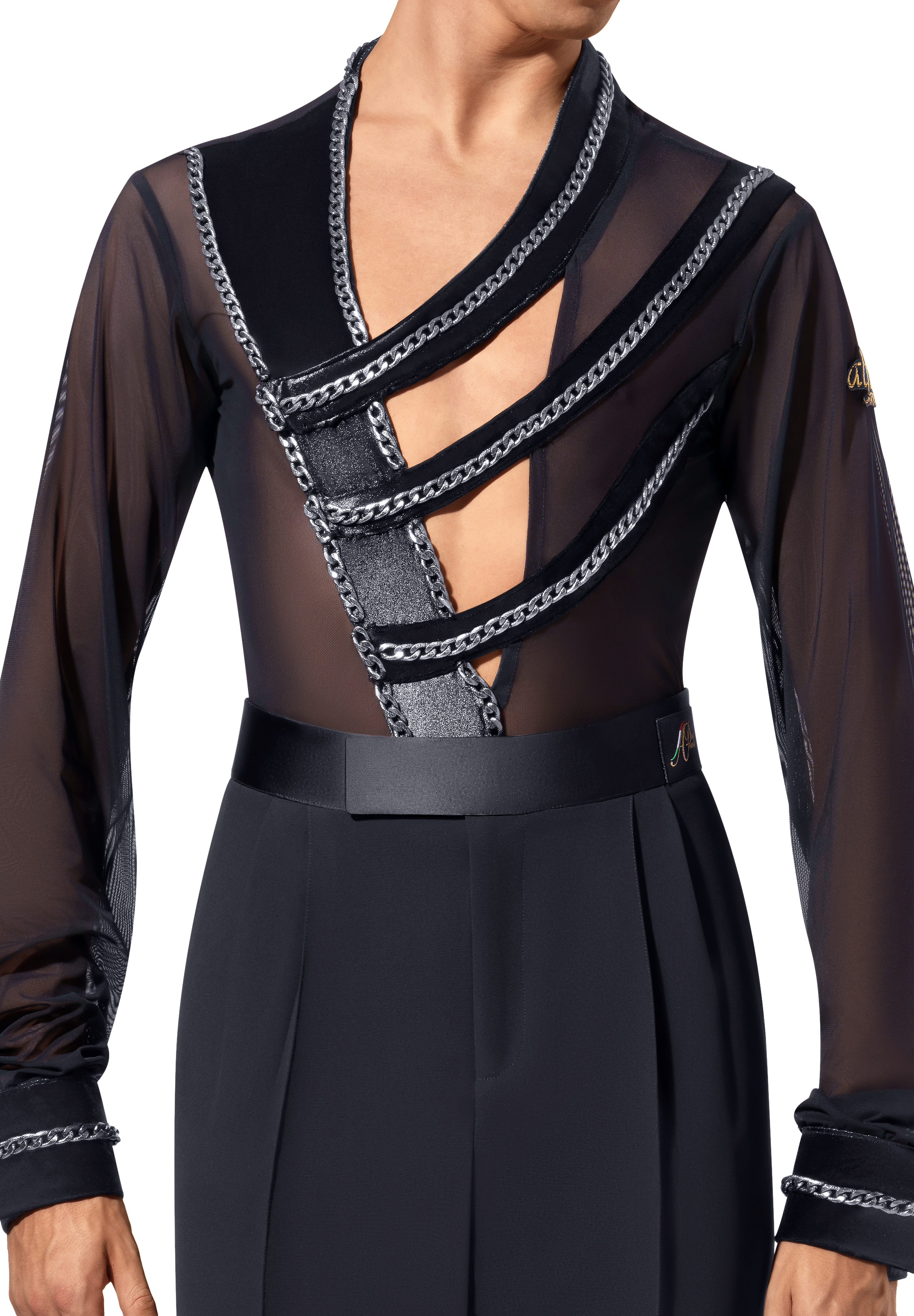 Alfa Mens Latin Shirt w/ Chain Stripe 231109-Black