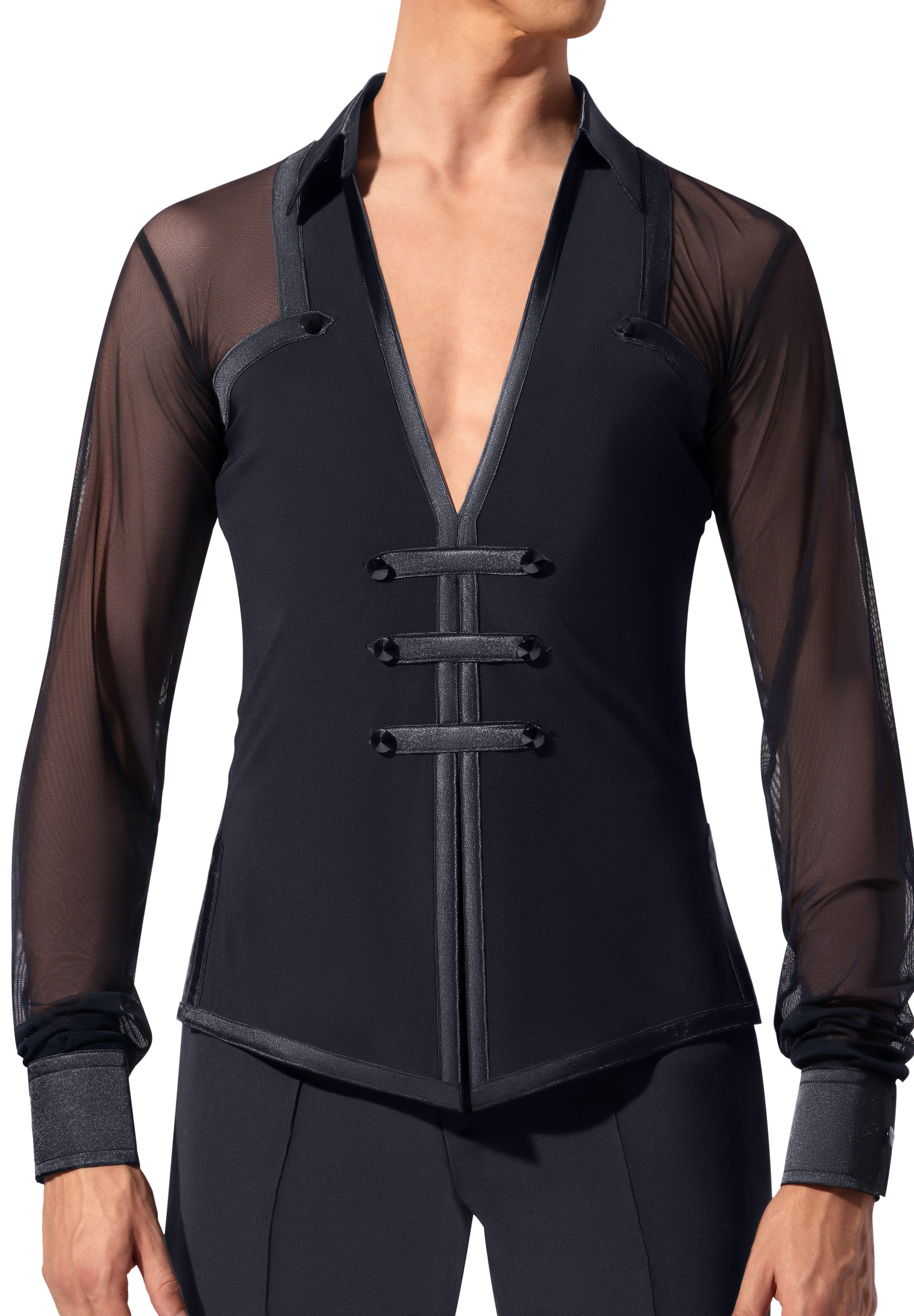 Alfa Mens Latin Shirt w/ Satin Stripe 231113-Black