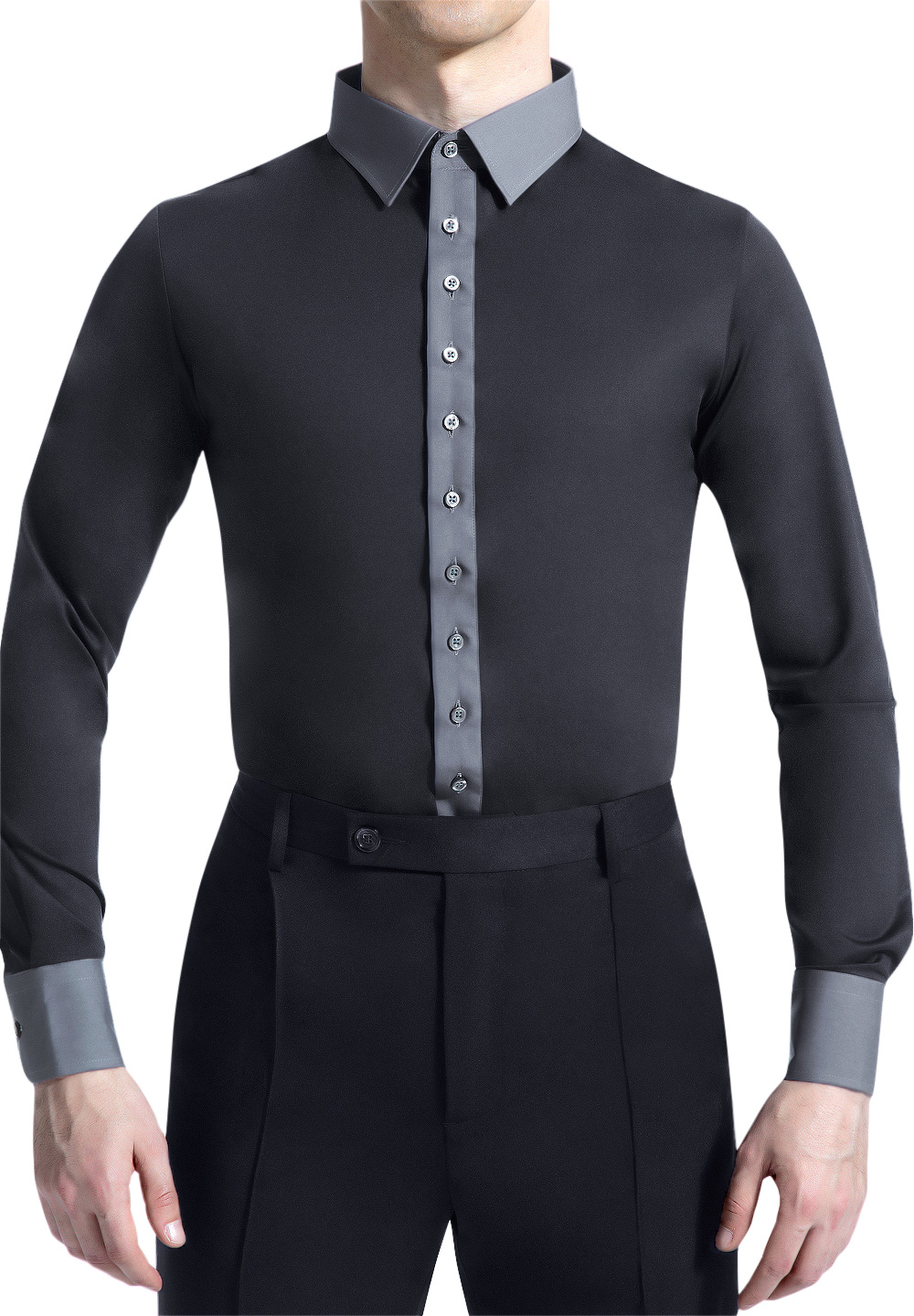 Armando Mens Basic Dance Shirt w/ Color Stripe 00073-Black w/ Grey