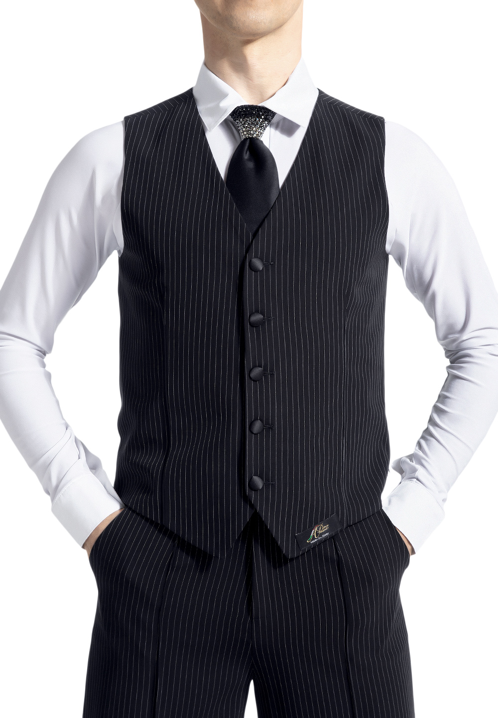 Armando Mens Striped Ballroom Vest 00024-Black/White Stripe