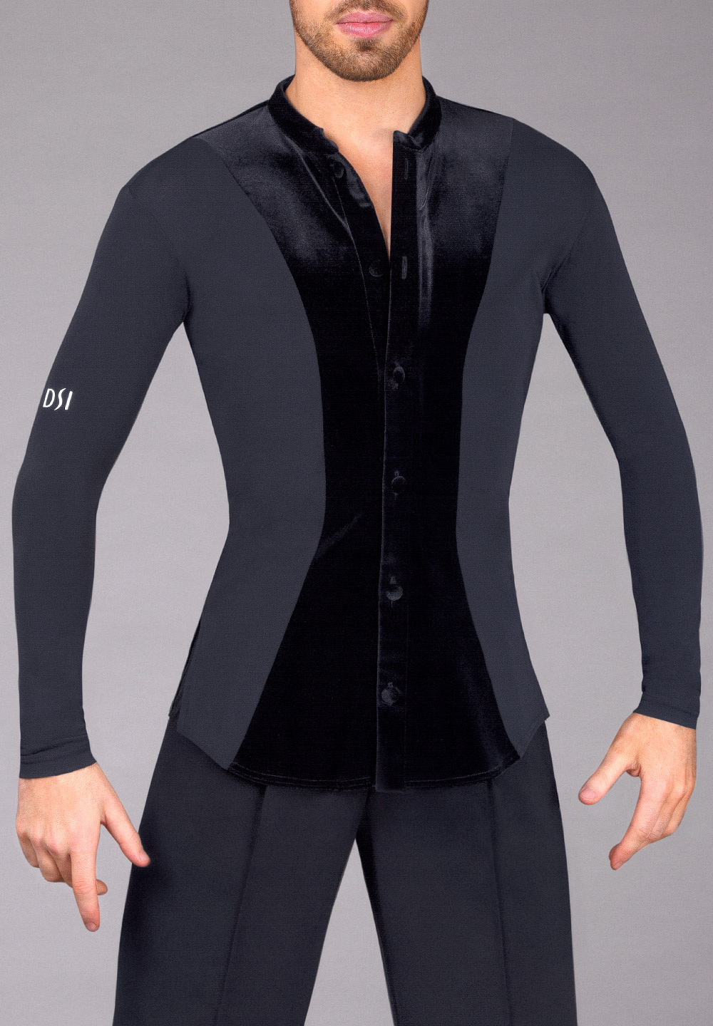 DSI Mens Luke Latin Shirt 4078-Black Crepe w/ Velvet