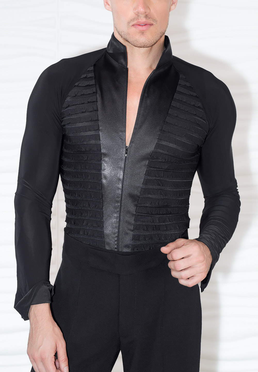 Dance America Mens High Collared TUX Latin Shirt MS28-Black