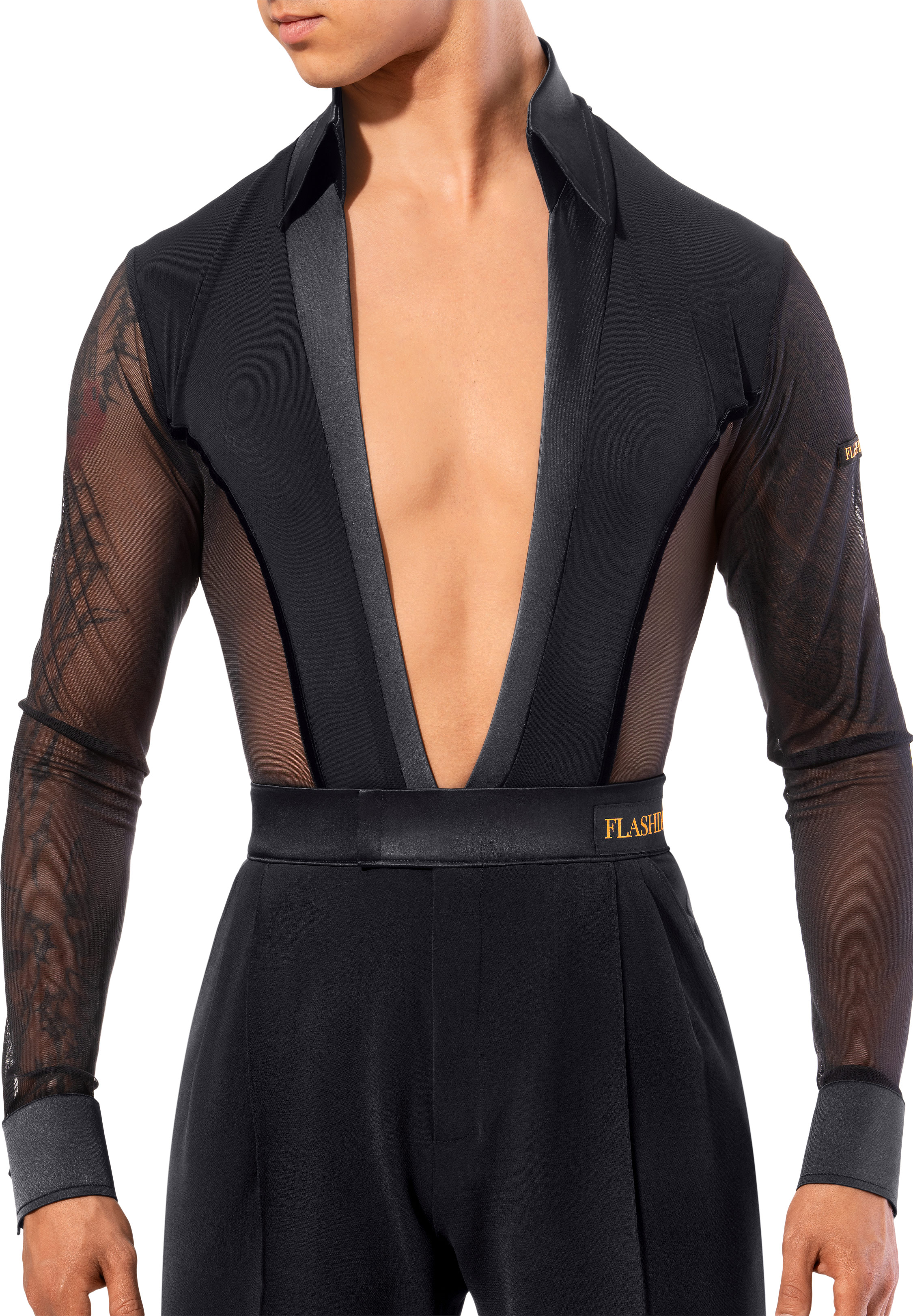 Flashdance Mens Latin Performance Shirt UOMO 1112-Black