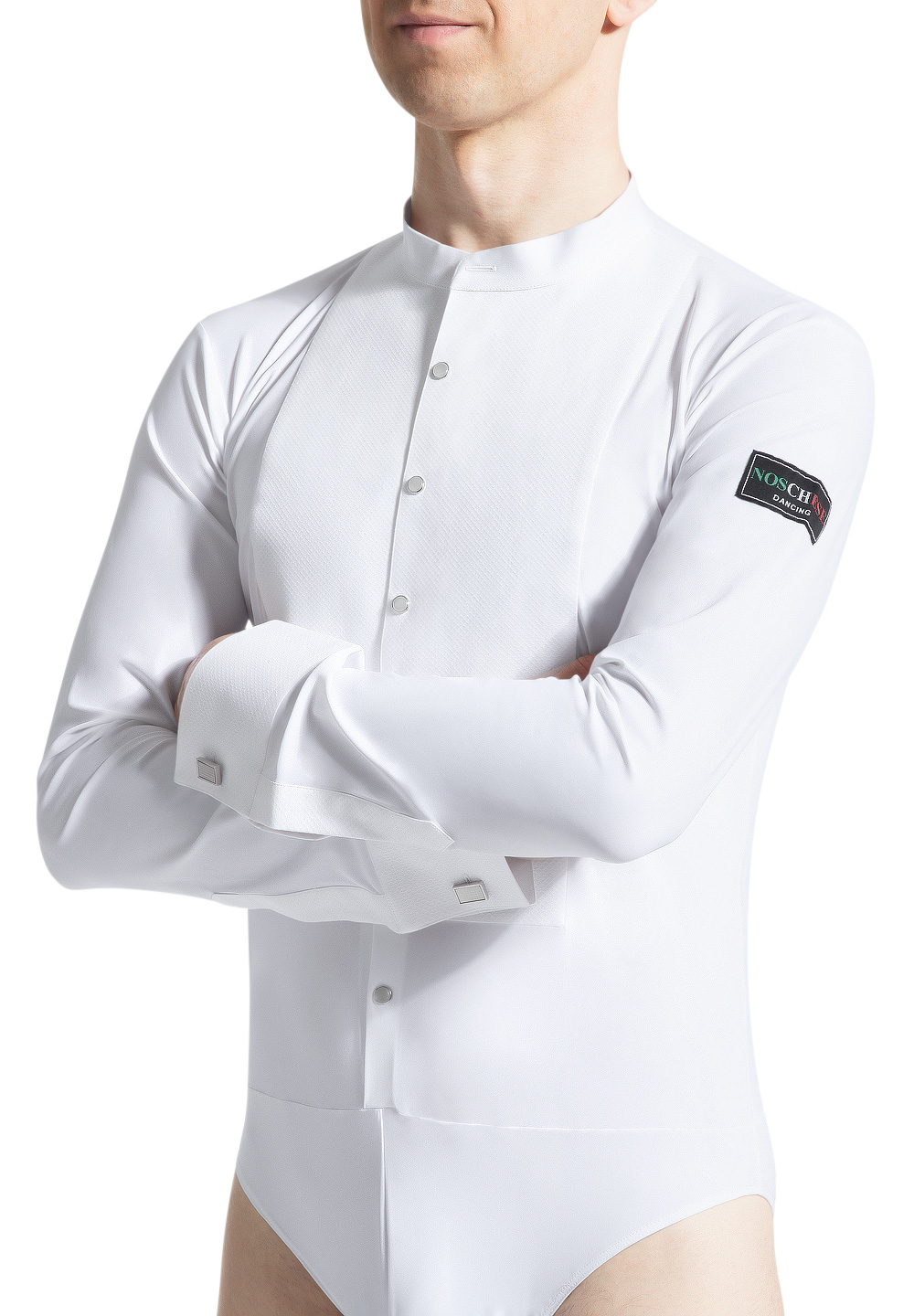 Noschese Mens Stretch Ballroom Dance Shirt-White