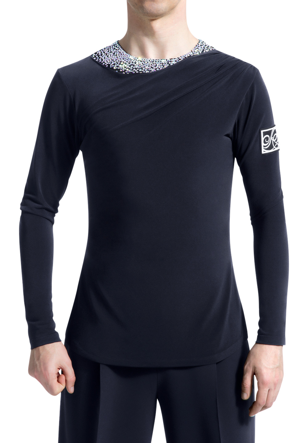 PopconAtelier Crystallized Ruched Shoulder Top MTC-100-Black