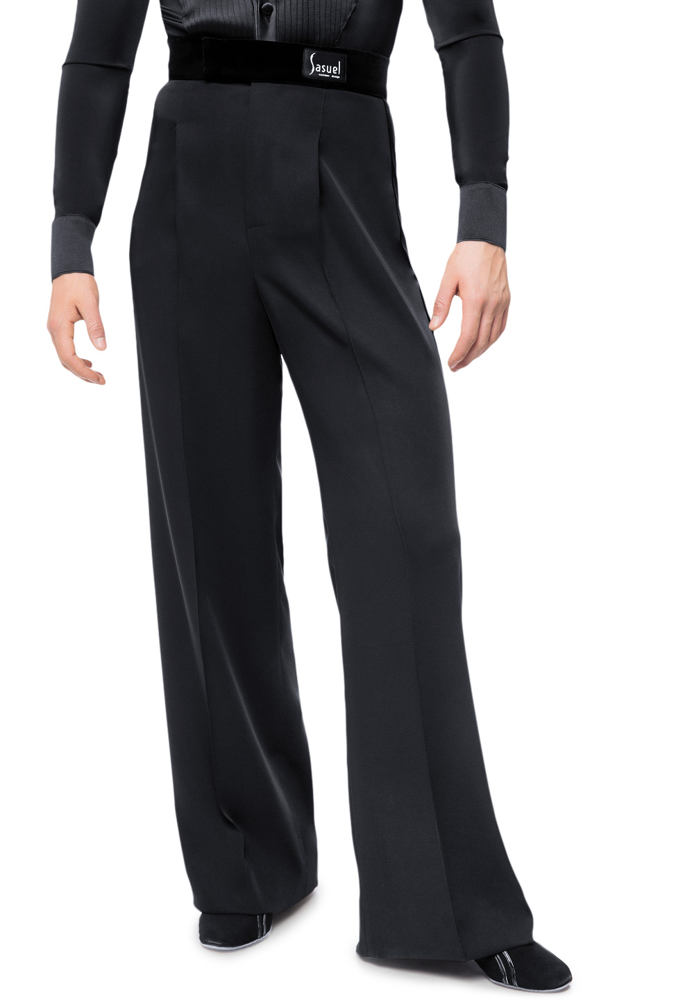 Sasuel Mens Latin Trousers w/ Pleat & Velvet Binding-Black