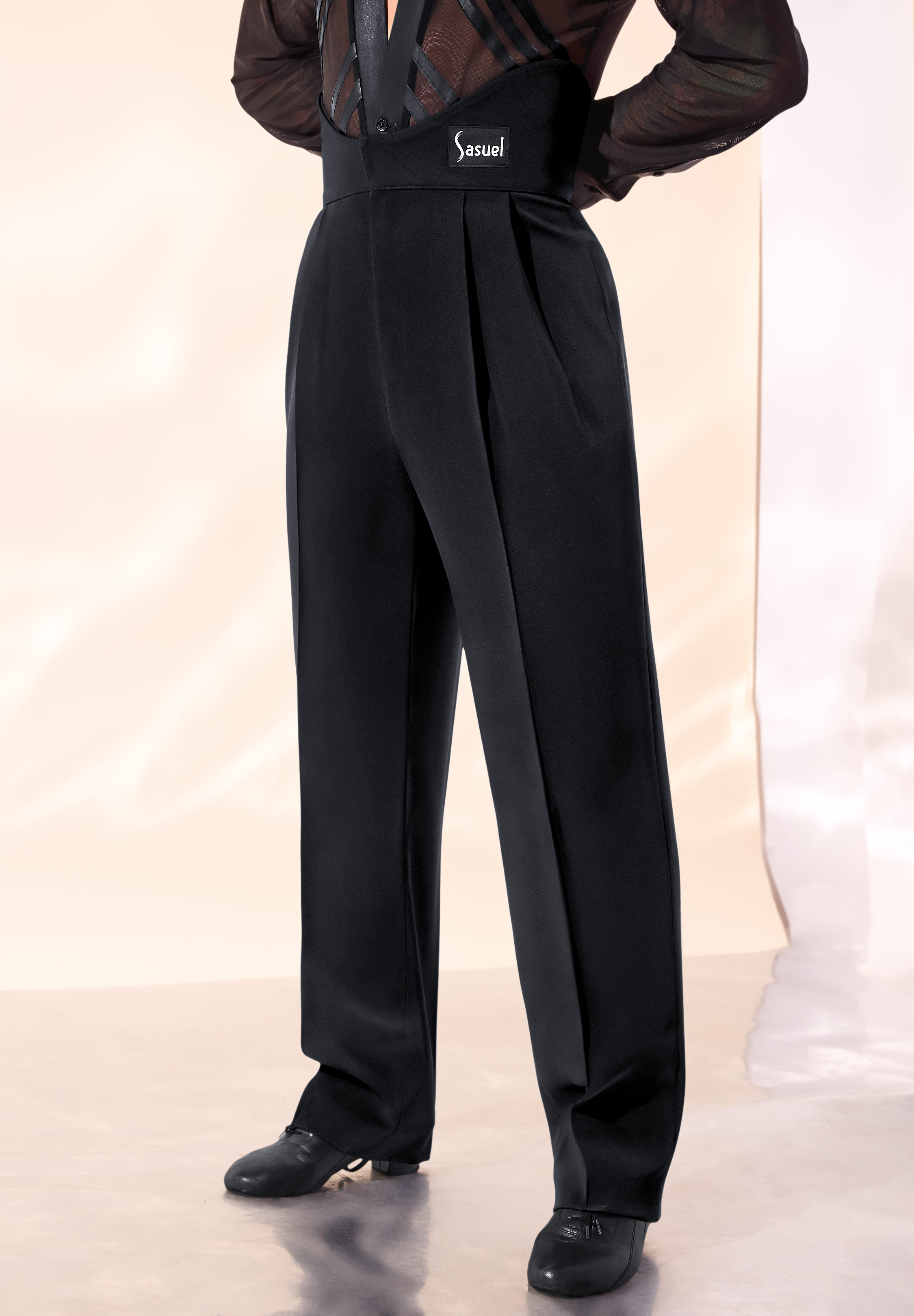 Sasuel Mens Latin Trousers Extra High Waist w/ Inverted Corset-Black