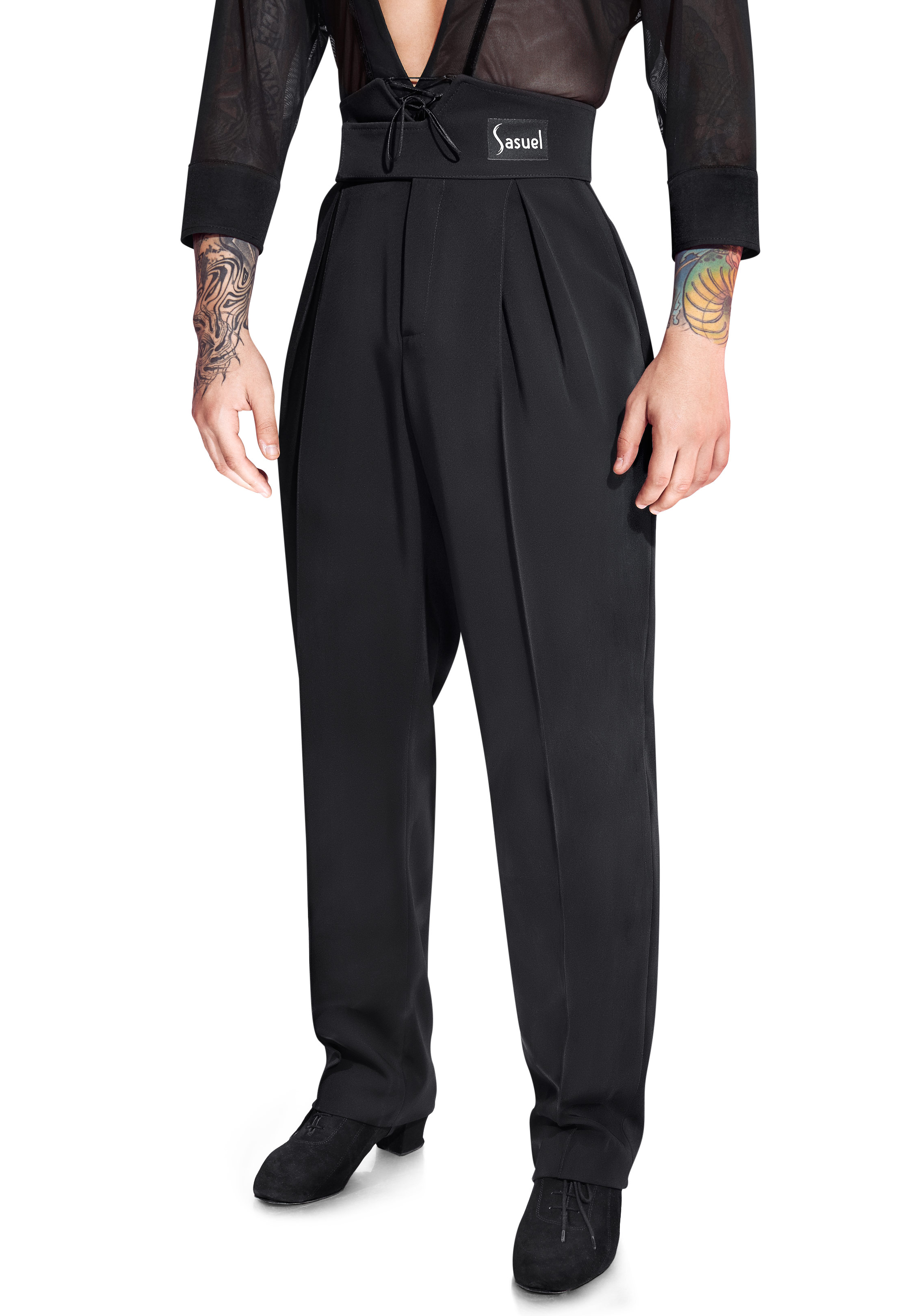 Sasuel Mens Latin Trousers w/ Highwaist & Corset-Black