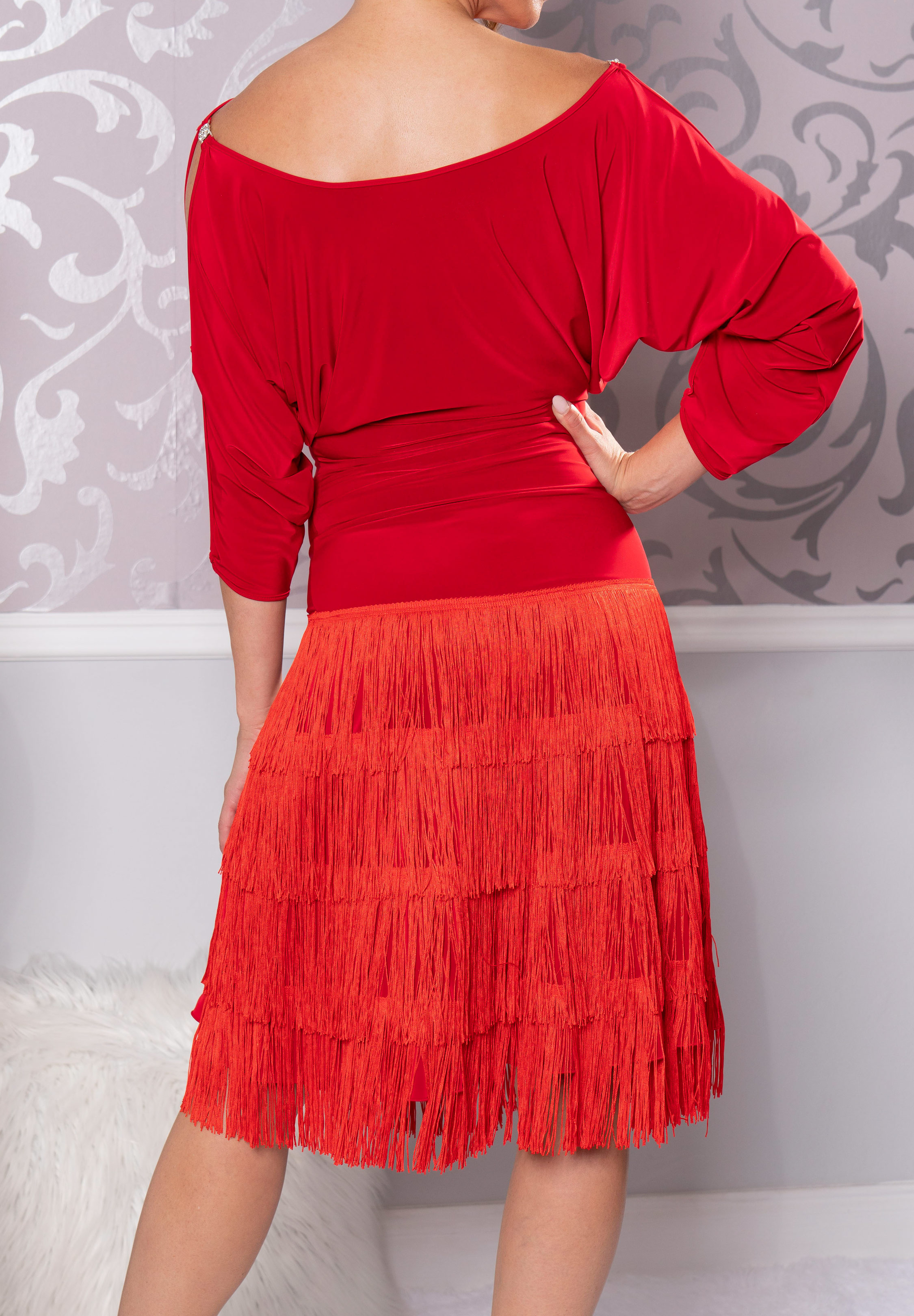 Dance America D208 - Blouson Fringe Dress-Red