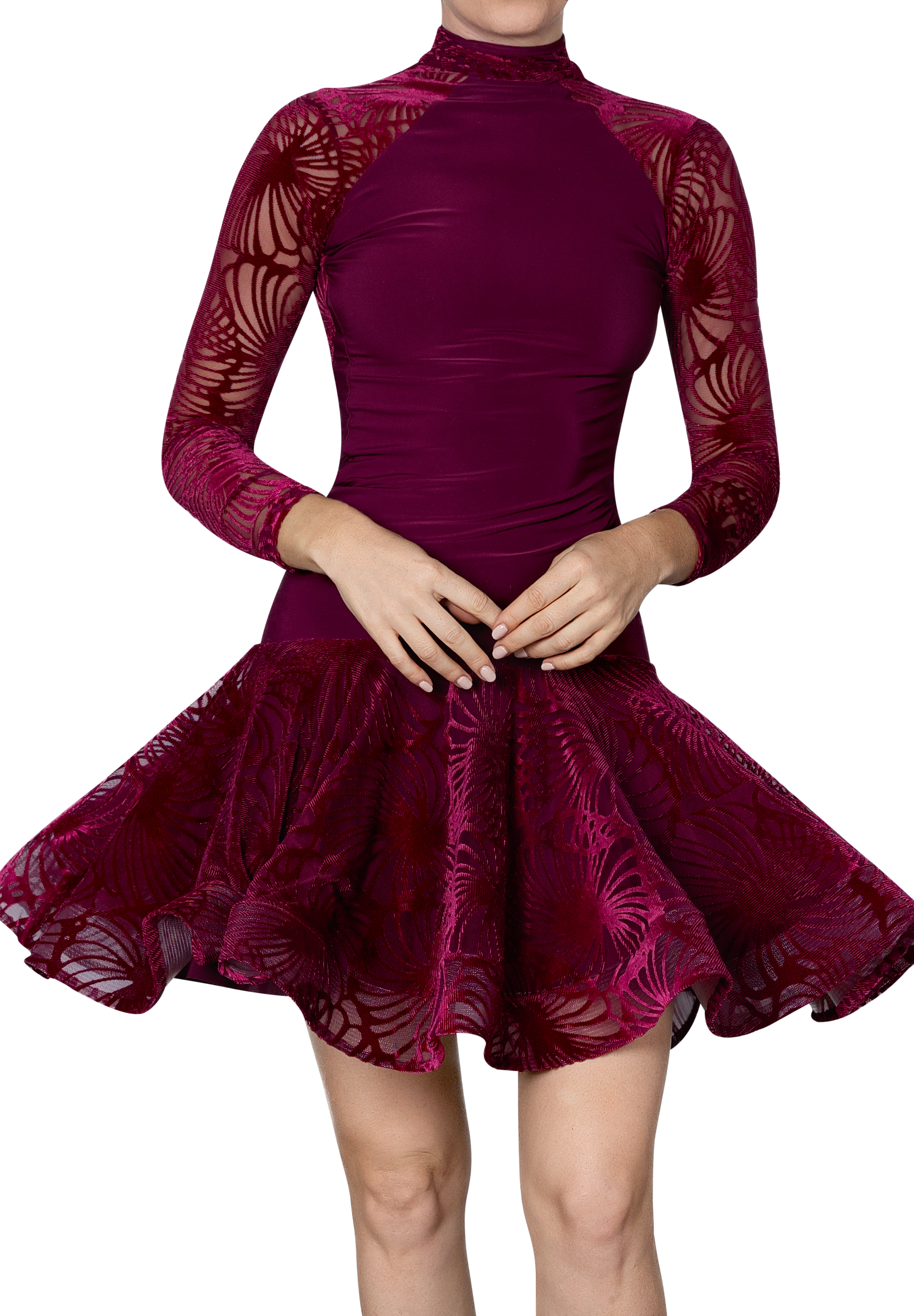 Dance America D2410 - Short Velvet Burnout Gown-Wine