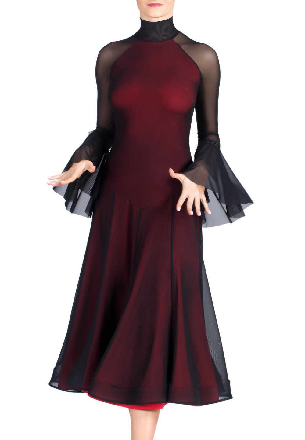 Dance Box Park Ave Ballroom Dress P19120013-01-Red/Black