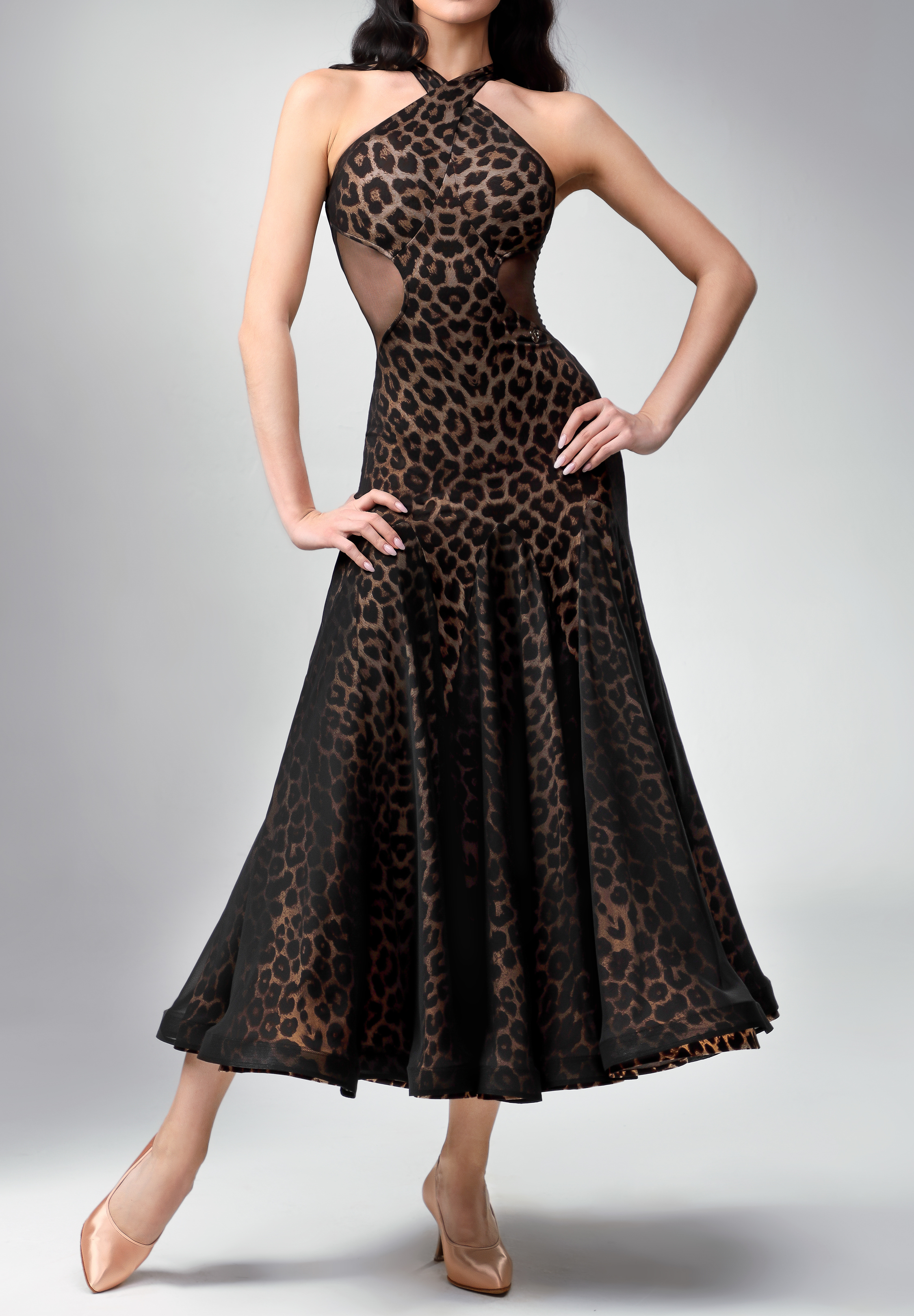 TID Exotic Halter Ballroom Dress M349-Leopard
