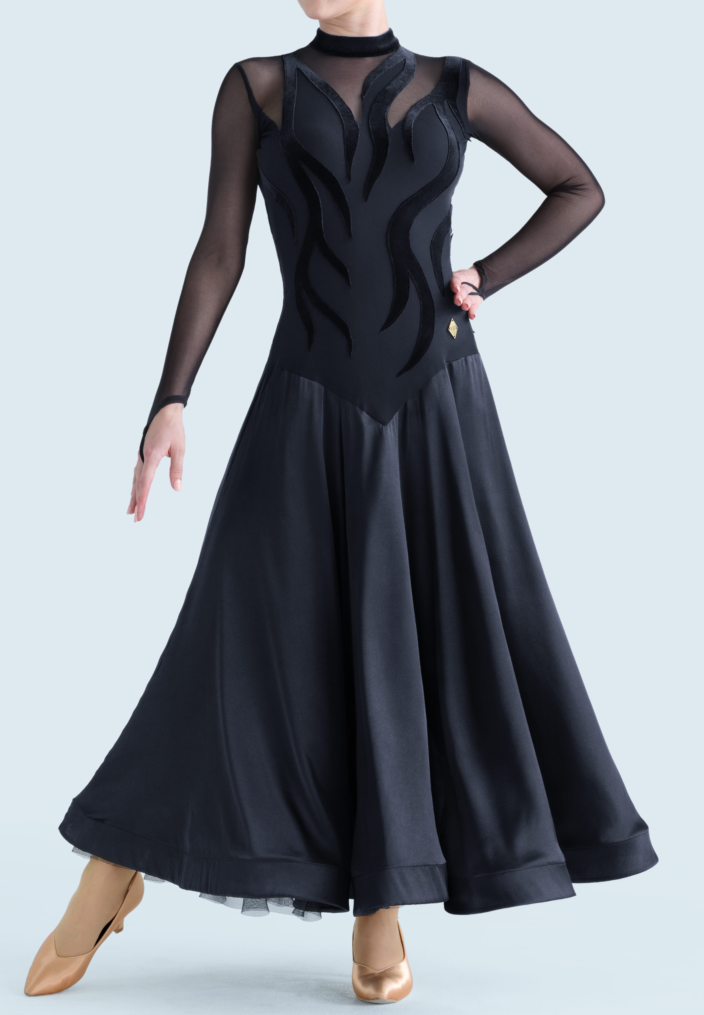 MF Velvet Wave Ballroom Dress M368-Black