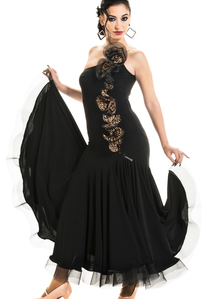 Victoria Blitz Ballroom Dance Dress ST024-Black/Leopard