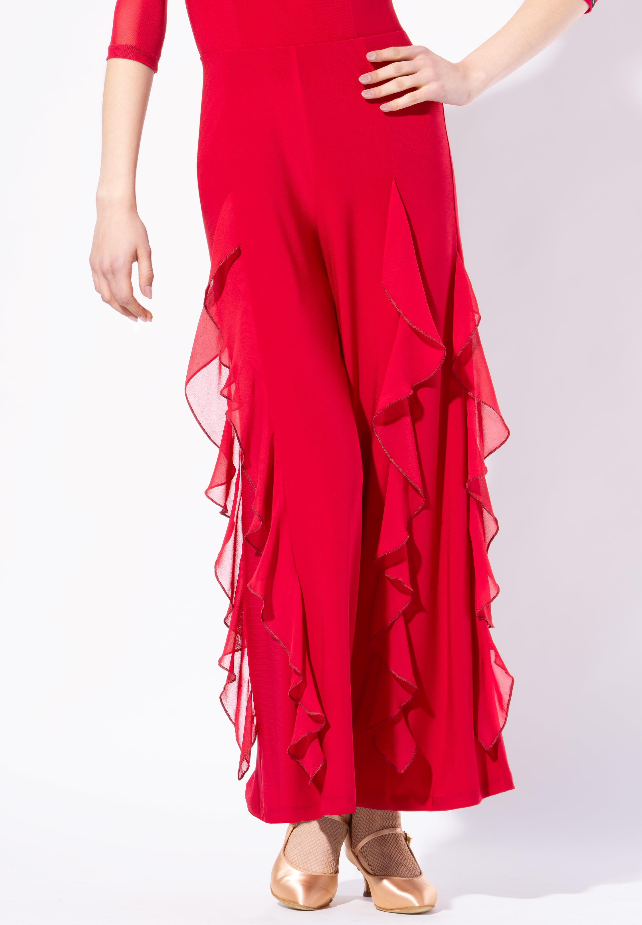 Armando Ladies Wide Frilled Trousers 00246-Bordeaux