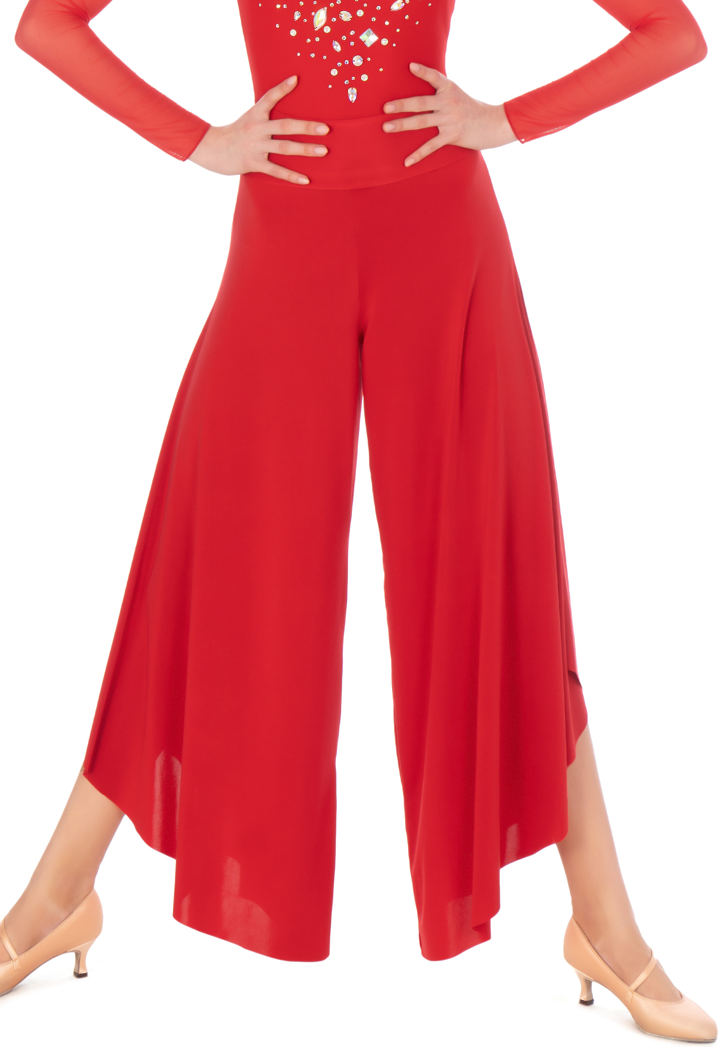 Dance Box Ladies Ruffle Dance Pants P20120018-02 Red